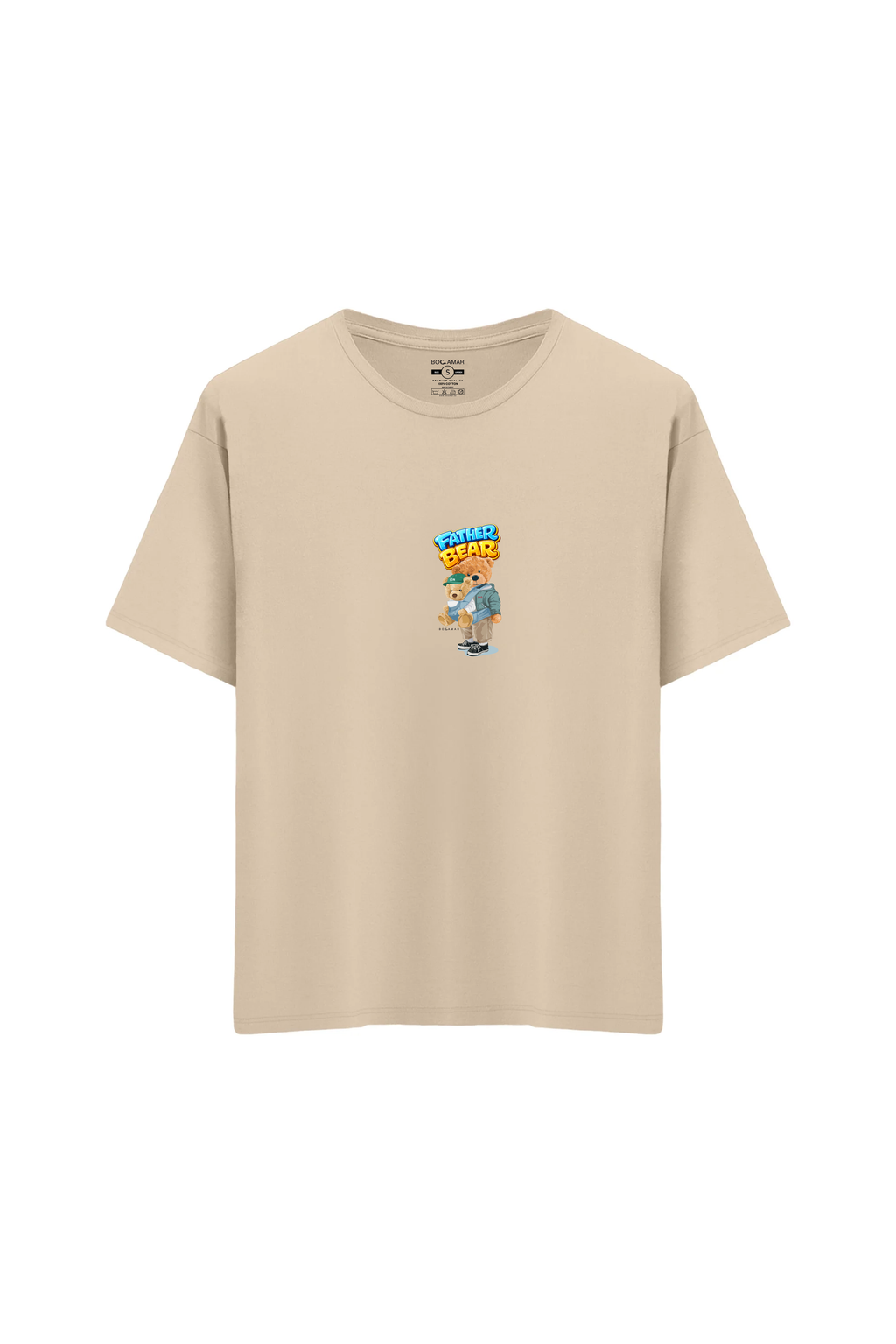 Oversize Unisex Bisiklet Yaka T-Shirt - KREM