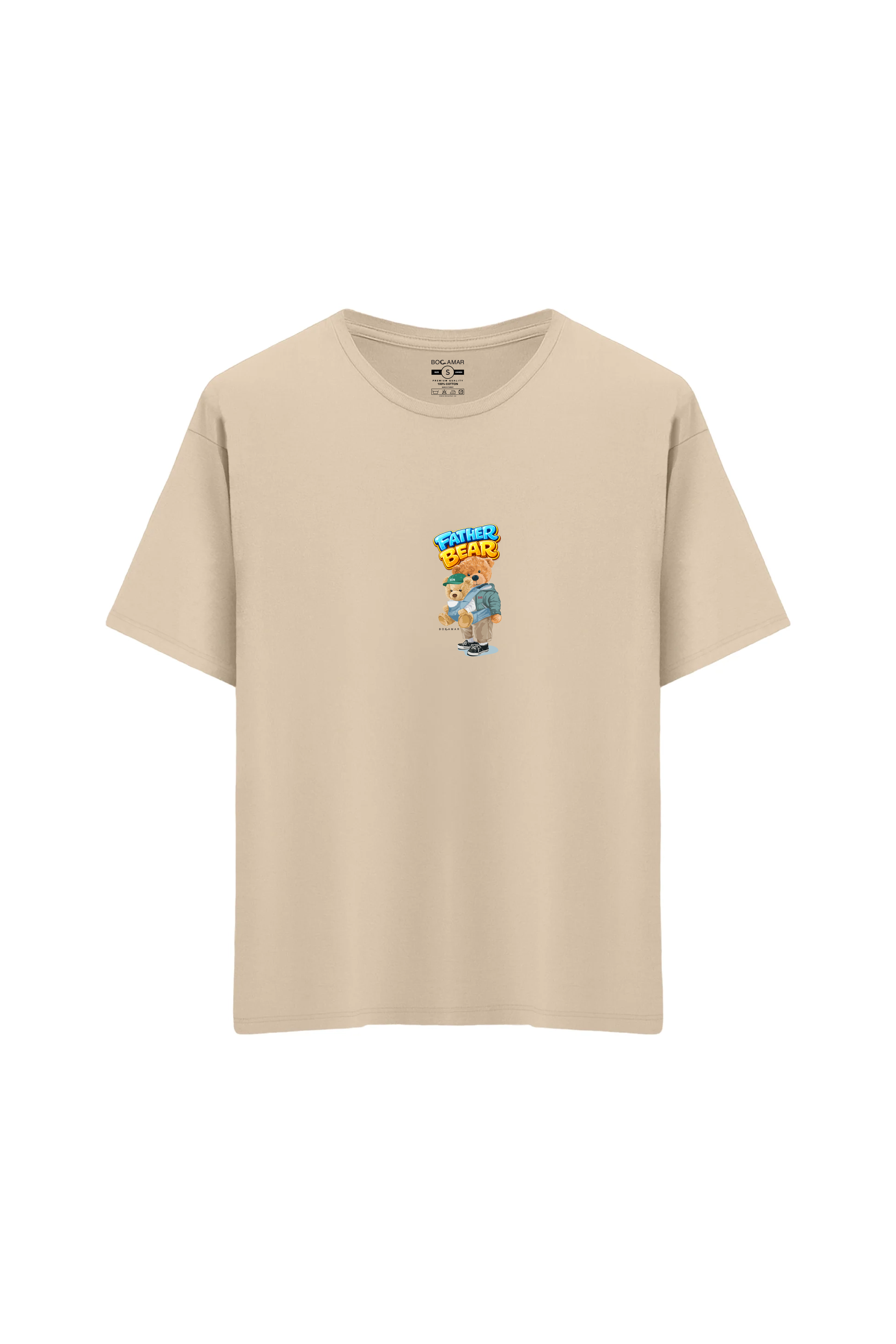 Oversize Unisex Bisiklet Yaka T-Shirt - KREM