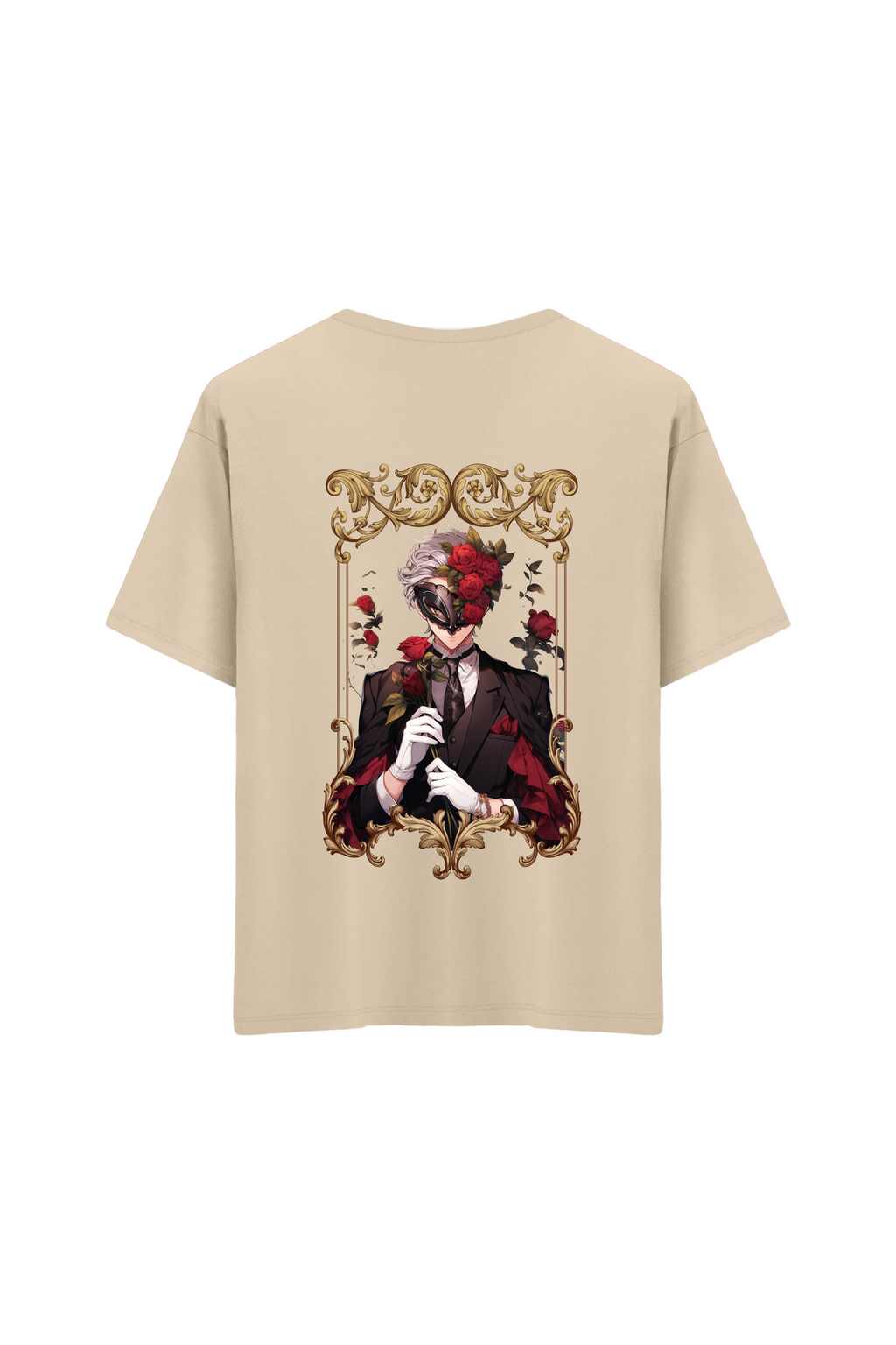 Oversize Unisex Bisiklet Yaka T-Shirt - KREM