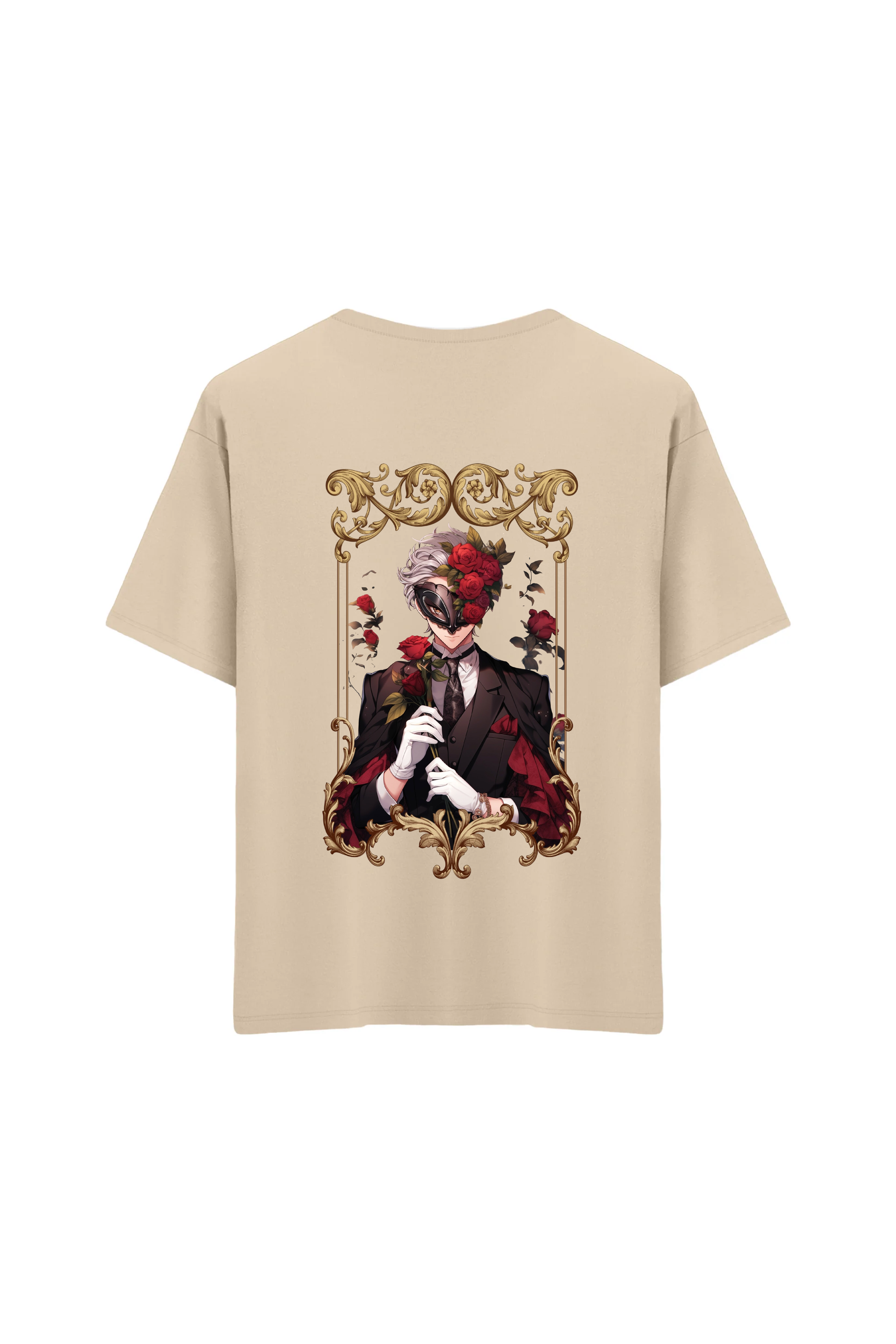 Oversize Unisex Bisiklet Yaka T-Shirt - KREM