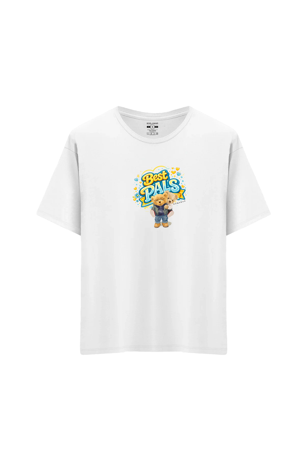 Oversize Unisex Bisiklet Yaka T-Shirt - BEYAZ