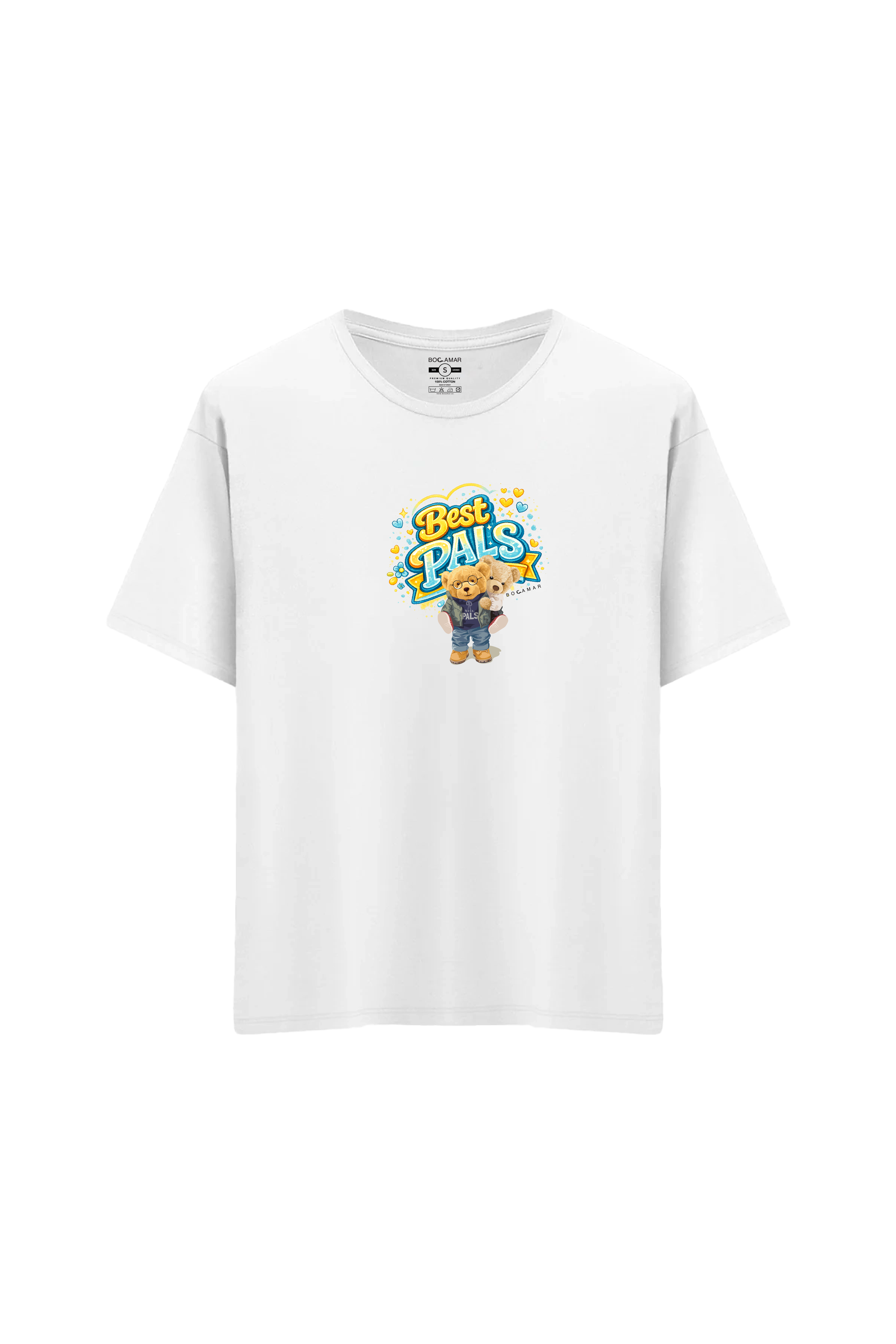 Oversize Unisex Bisiklet Yaka T-Shirt - BEYAZ
