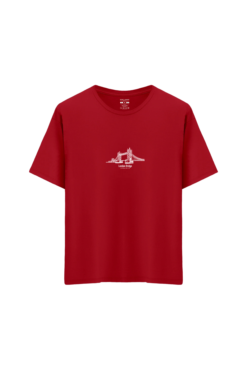 Oversize Unisex Bisiklet Yaka T-Shirt - KIRMIZI