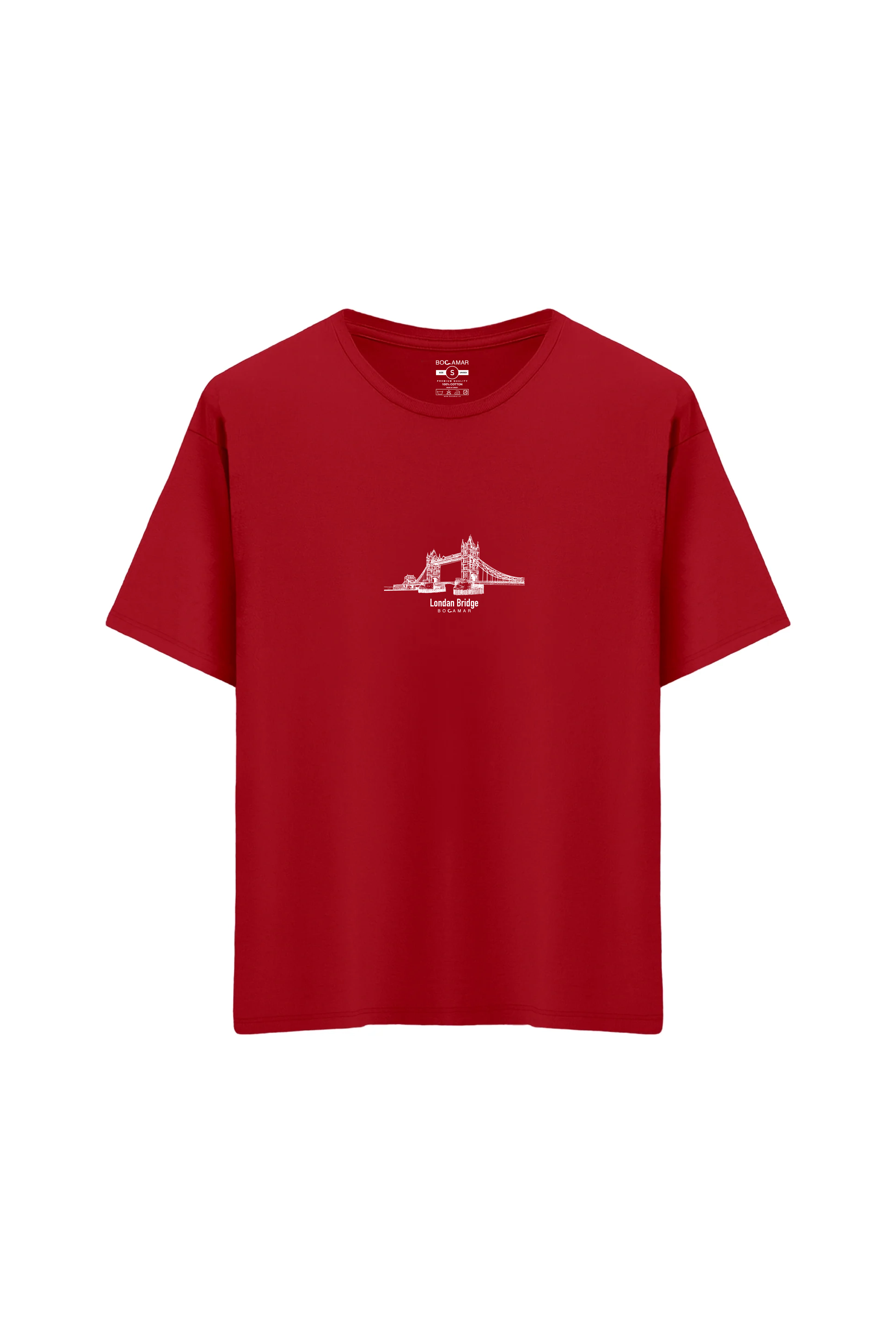 Oversize Unisex Bisiklet Yaka T-Shirt - KIRMIZI