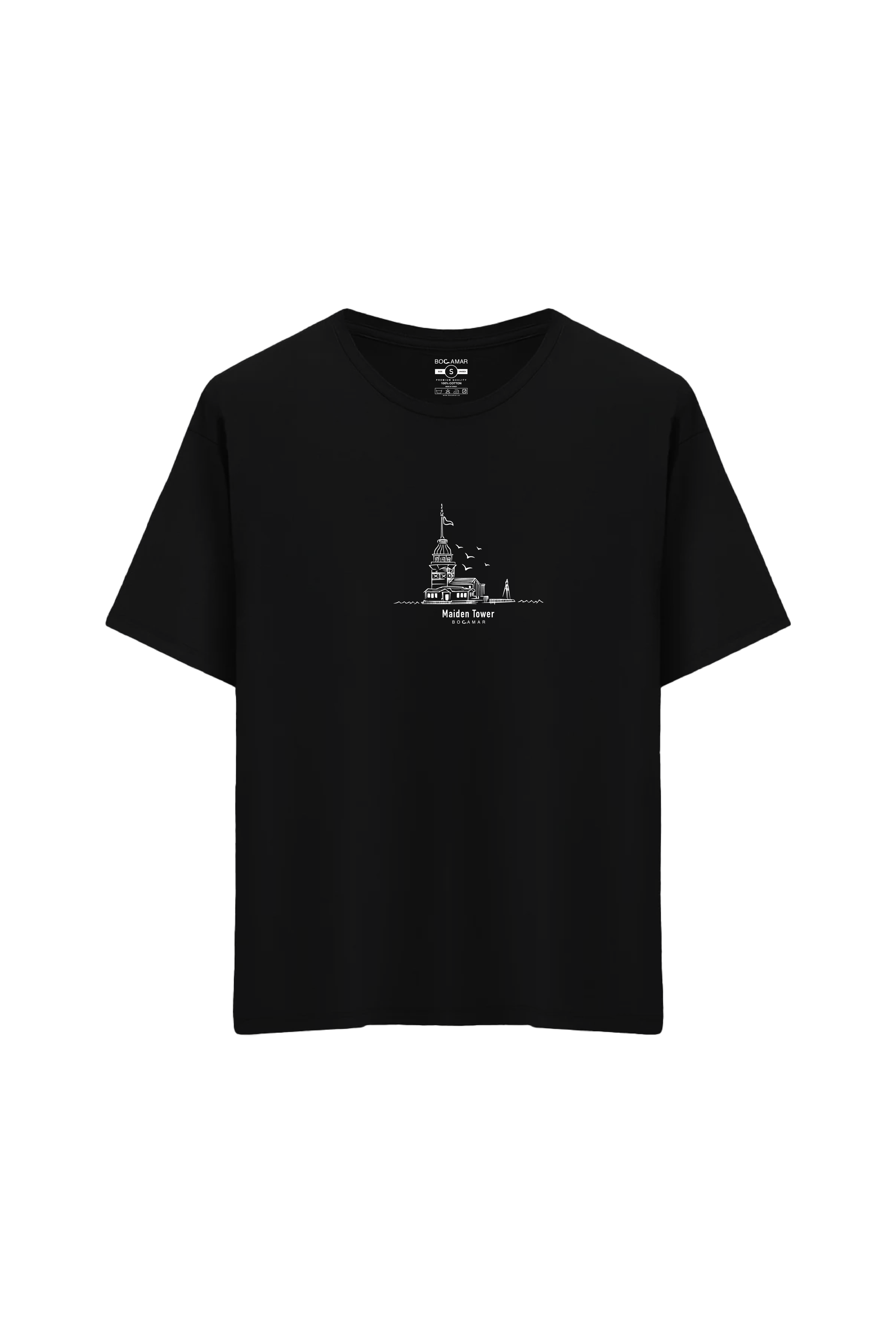 Kız Kulesi Baskılı Oversize Unisex Bisiklet Yaka T-Shirt