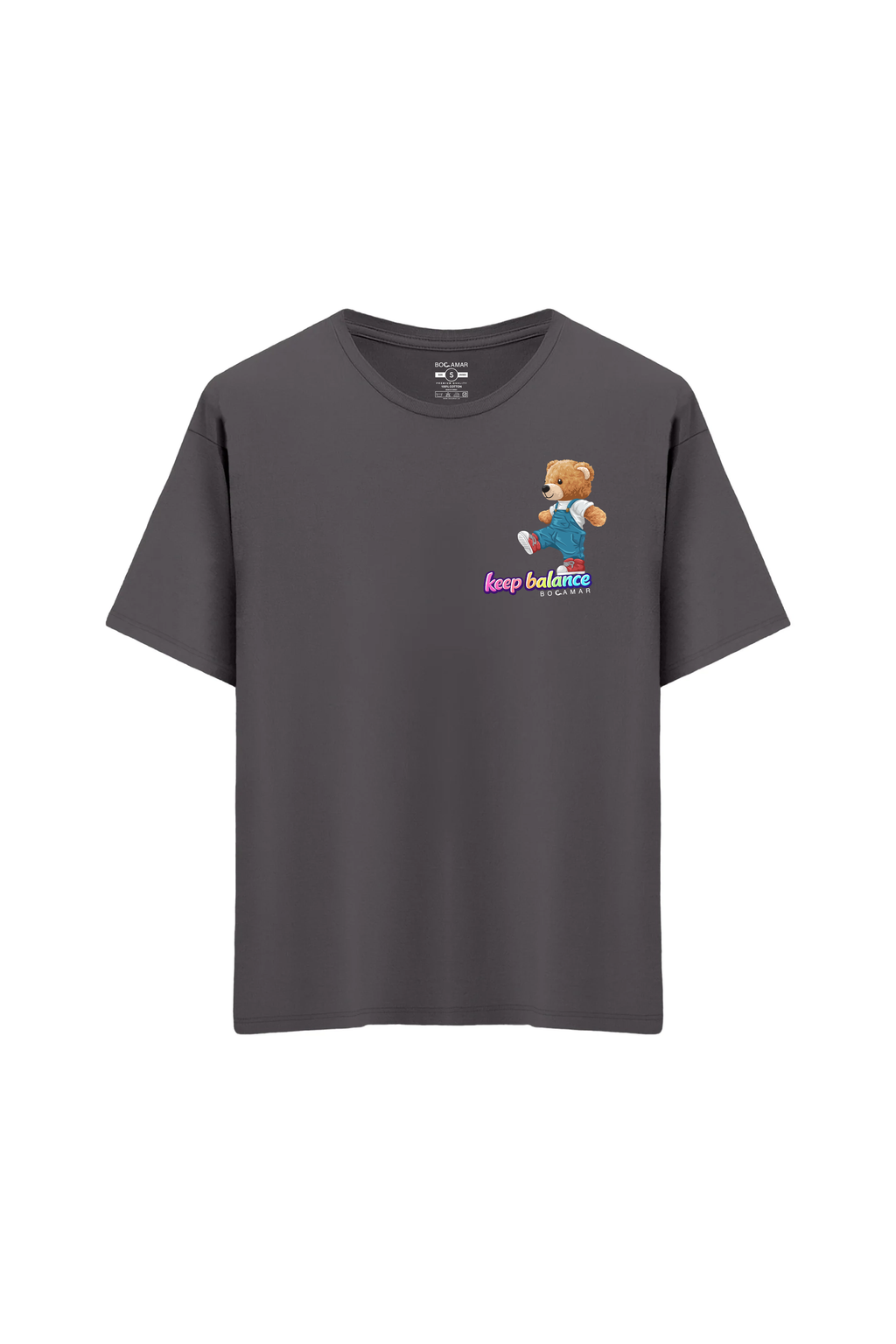 Oversize Unisex Bisiklet Yaka T-Shirt - ANTRASİT