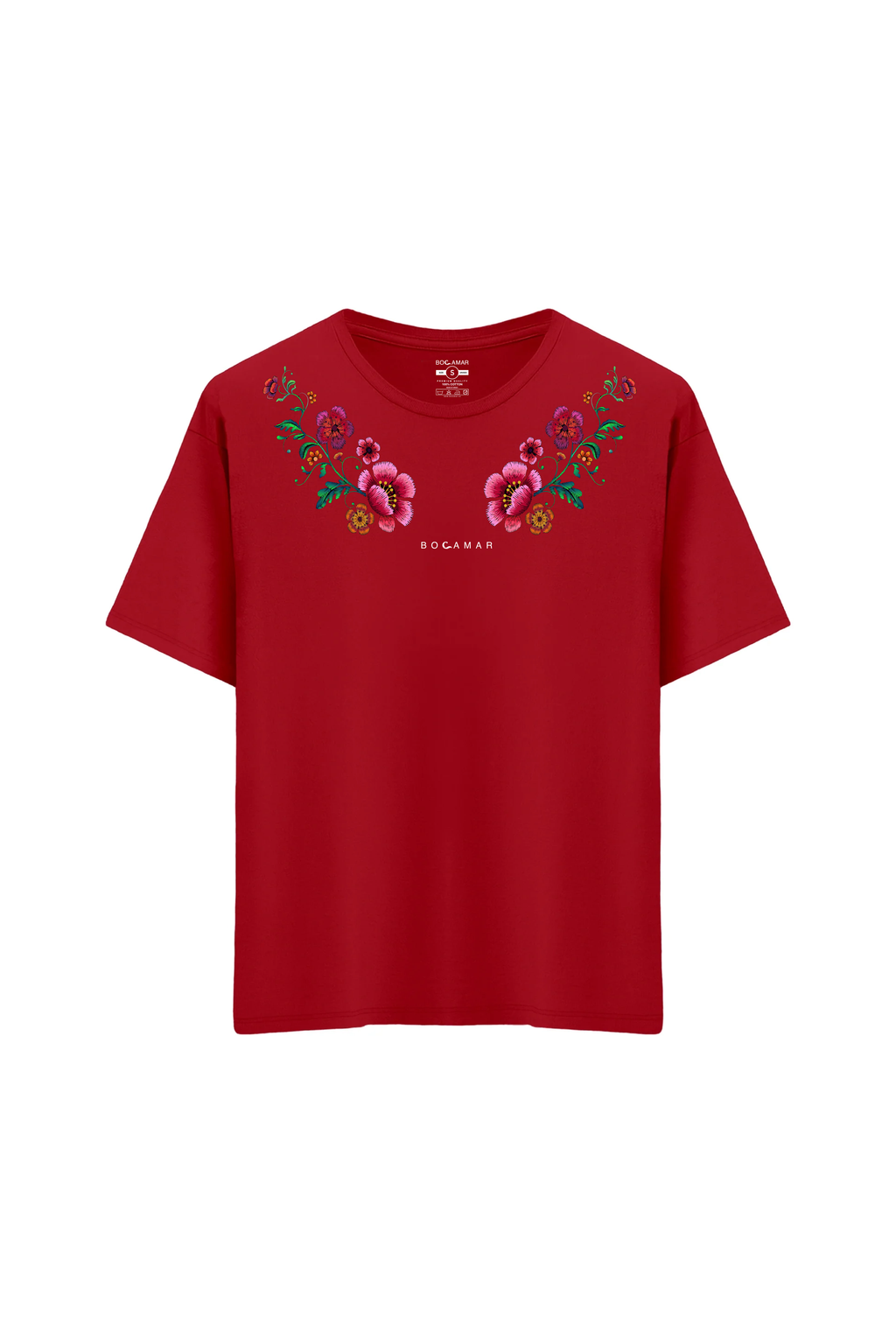 Oversize Unisex Bisiklet Yaka T-Shirt - KIRMIZI