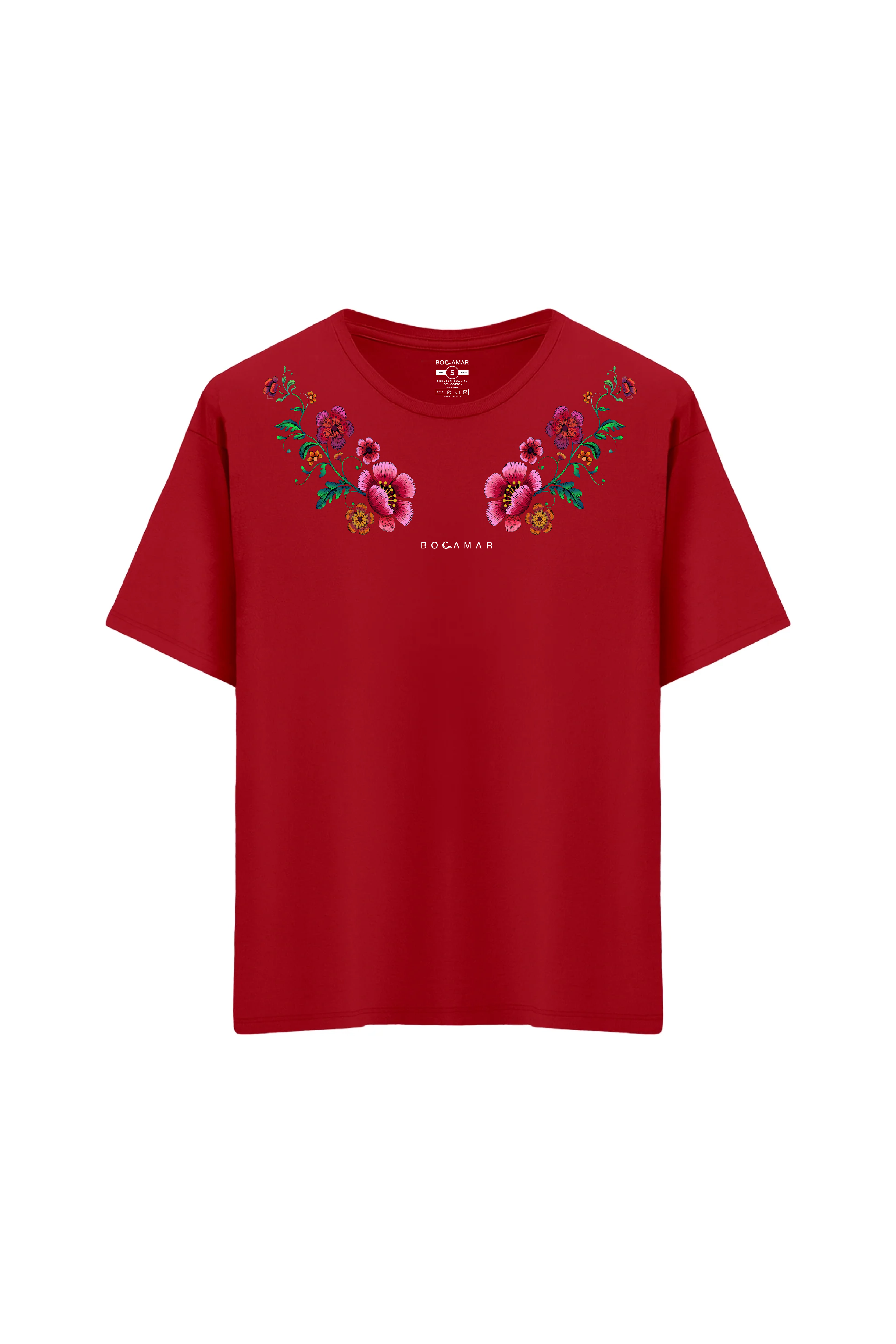 Oversize Unisex Bisiklet Yaka T-Shirt - KIRMIZI
