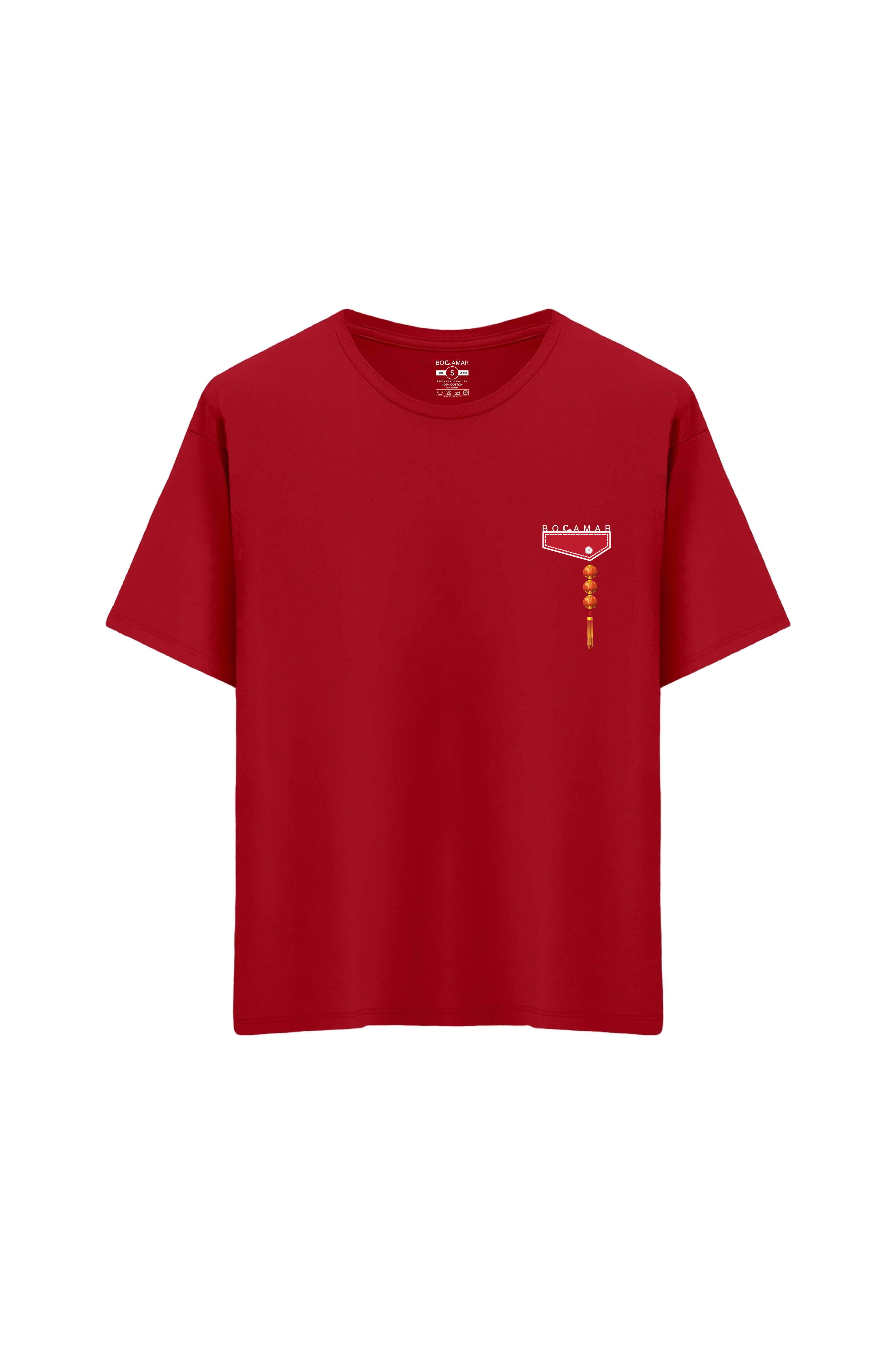 Oversize Unisex Bisiklet Yaka T-Shirt - KIRMIZI