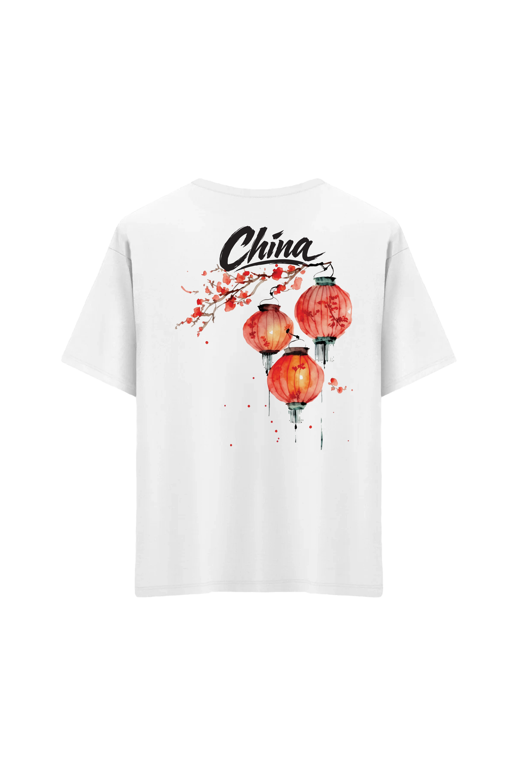 Oversize Unisex Bisiklet Yaka T-Shirt - BEYAZ