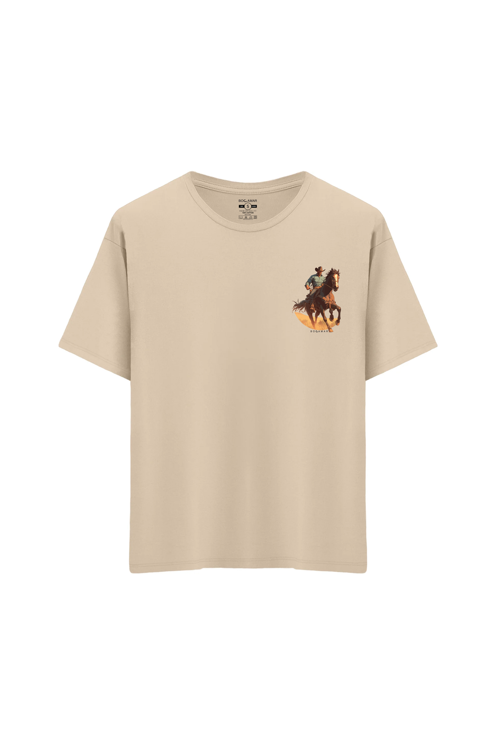 Oversize Unisex Bisiklet Yaka T-Shirt - KREM