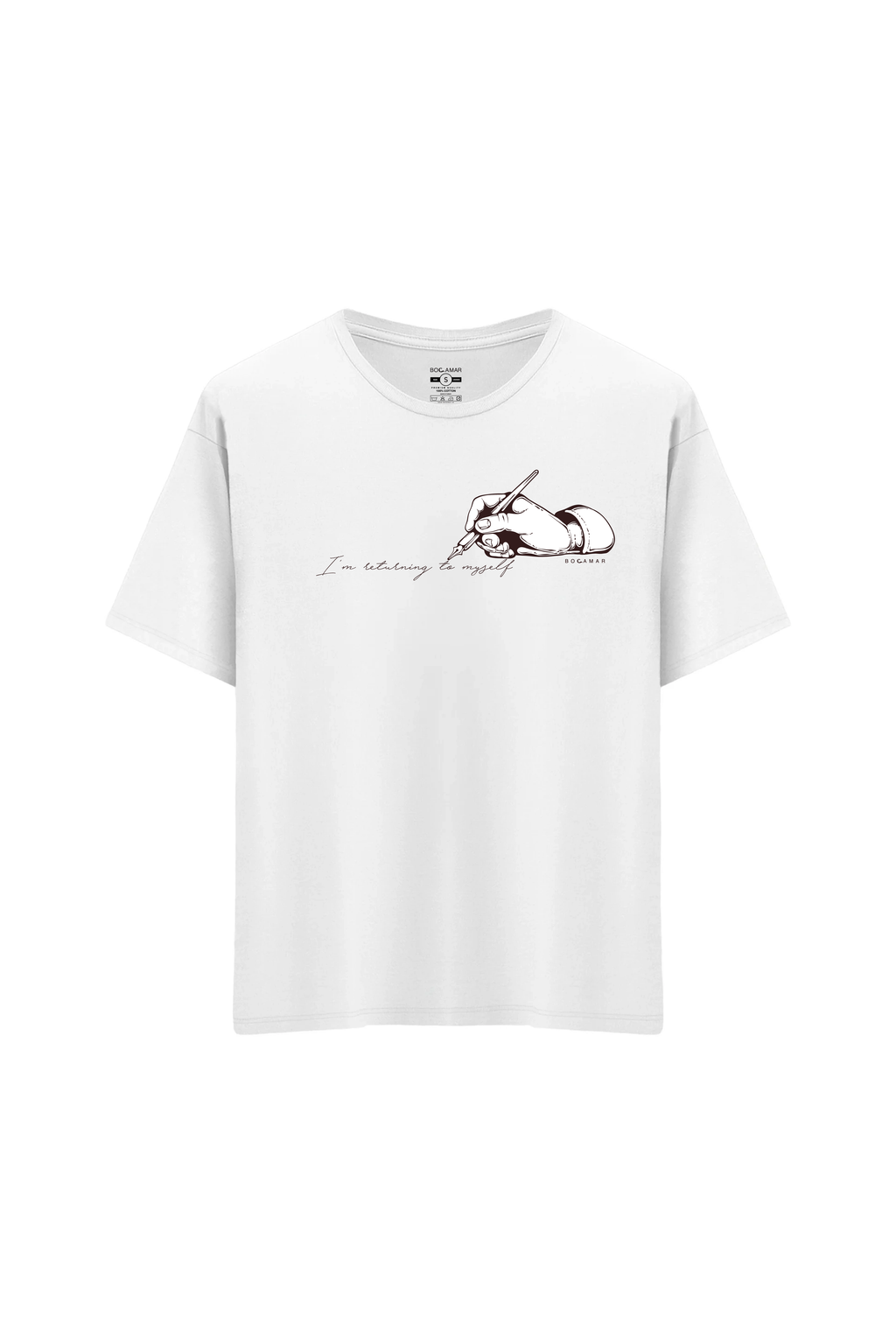 Oversize Unisex Bisiklet Yaka T-Shirt - BEYAZ