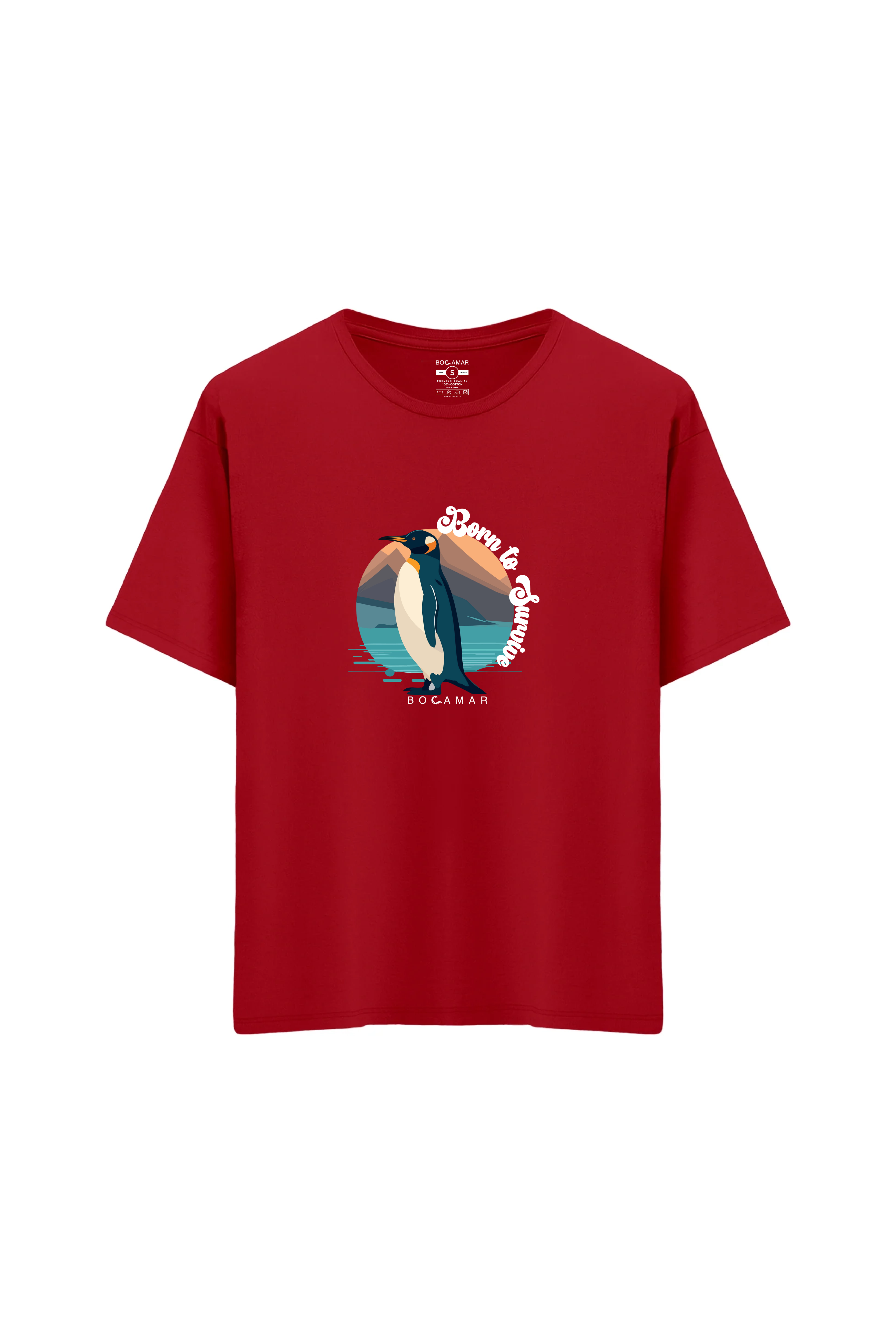 Oversize Unisex Bisiklet Yaka T-Shirt - KIRMIZI
