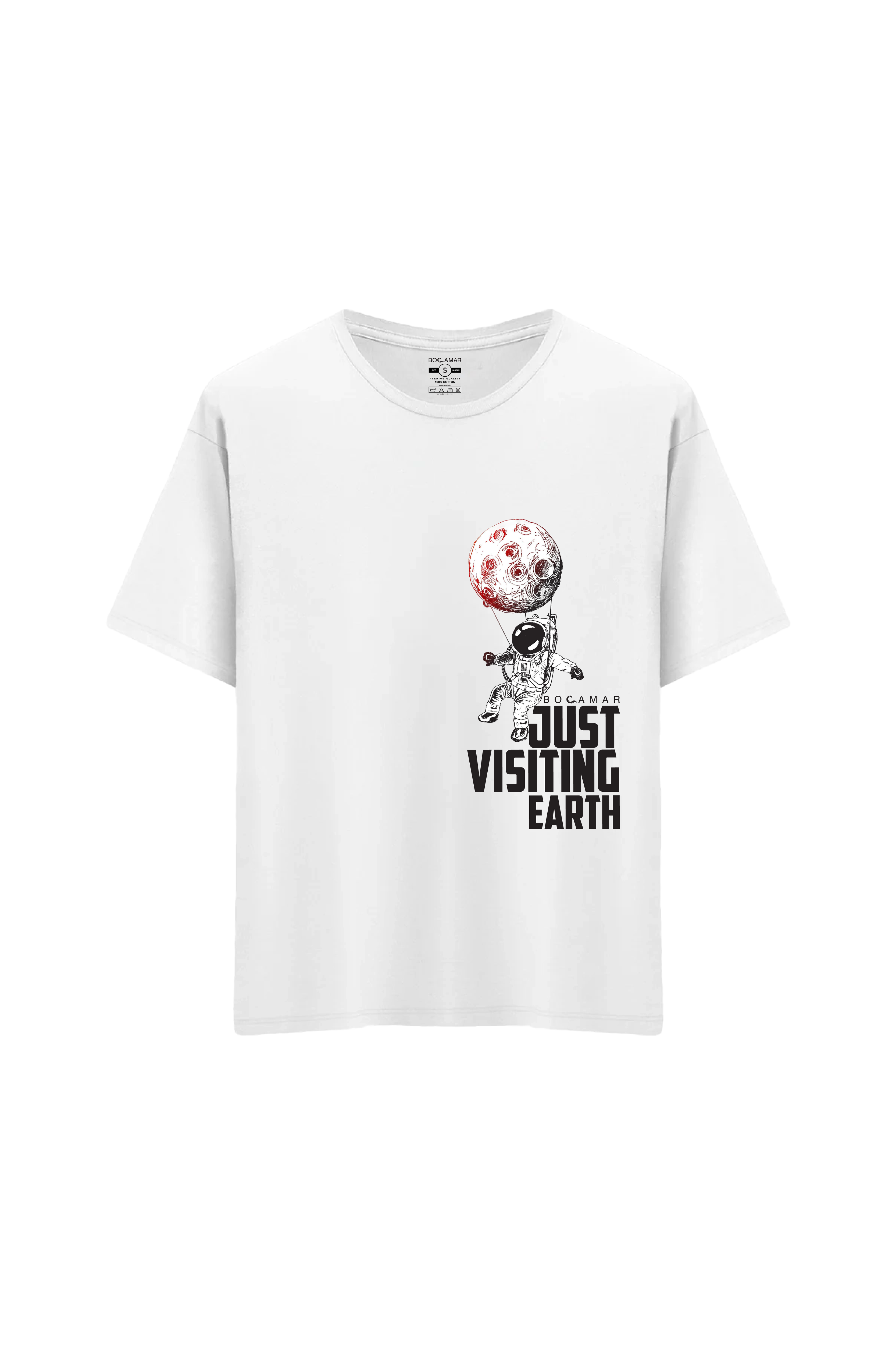 Oversize Unisex Bisiklet Yaka T-Shirt - BEYAZ