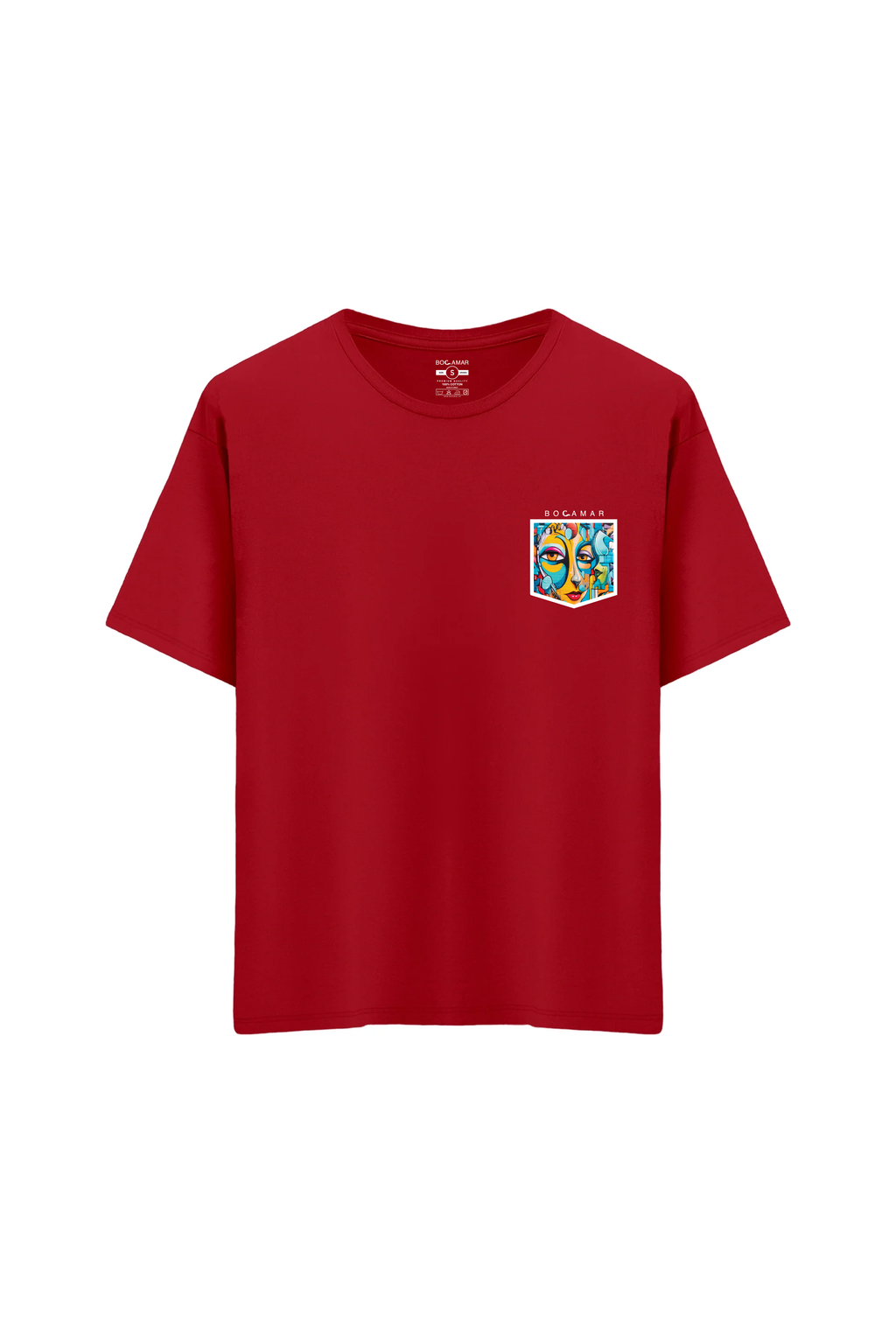 Oversize Unisex Bisiklet Yaka T-Shirt - KIRMIZI