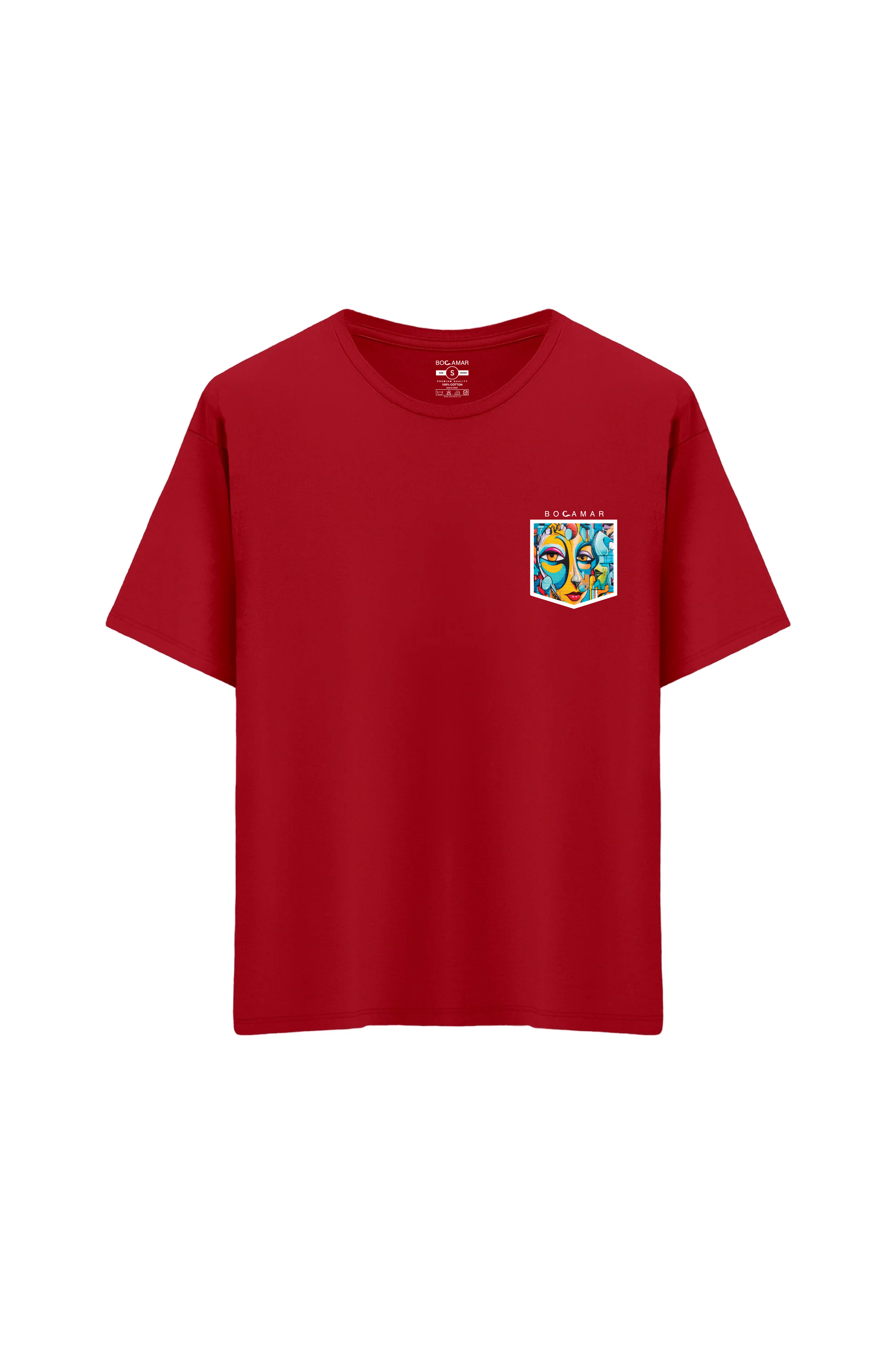 Oversize Unisex Bisiklet Yaka T-Shirt - KIRMIZI