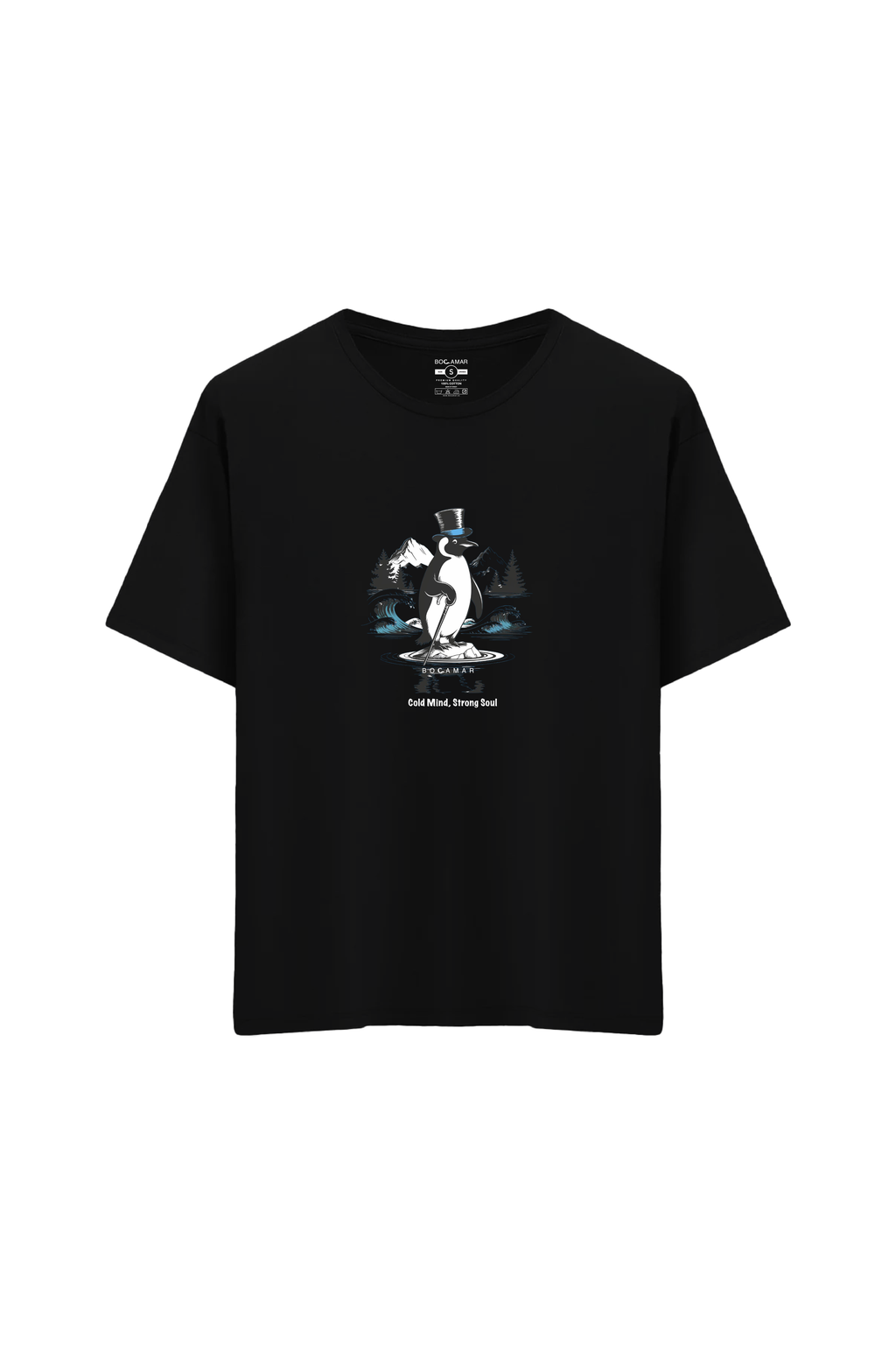 Penguen Baskılı Oversize Unisex Bisiklet Yaka T-Shirt - No.2