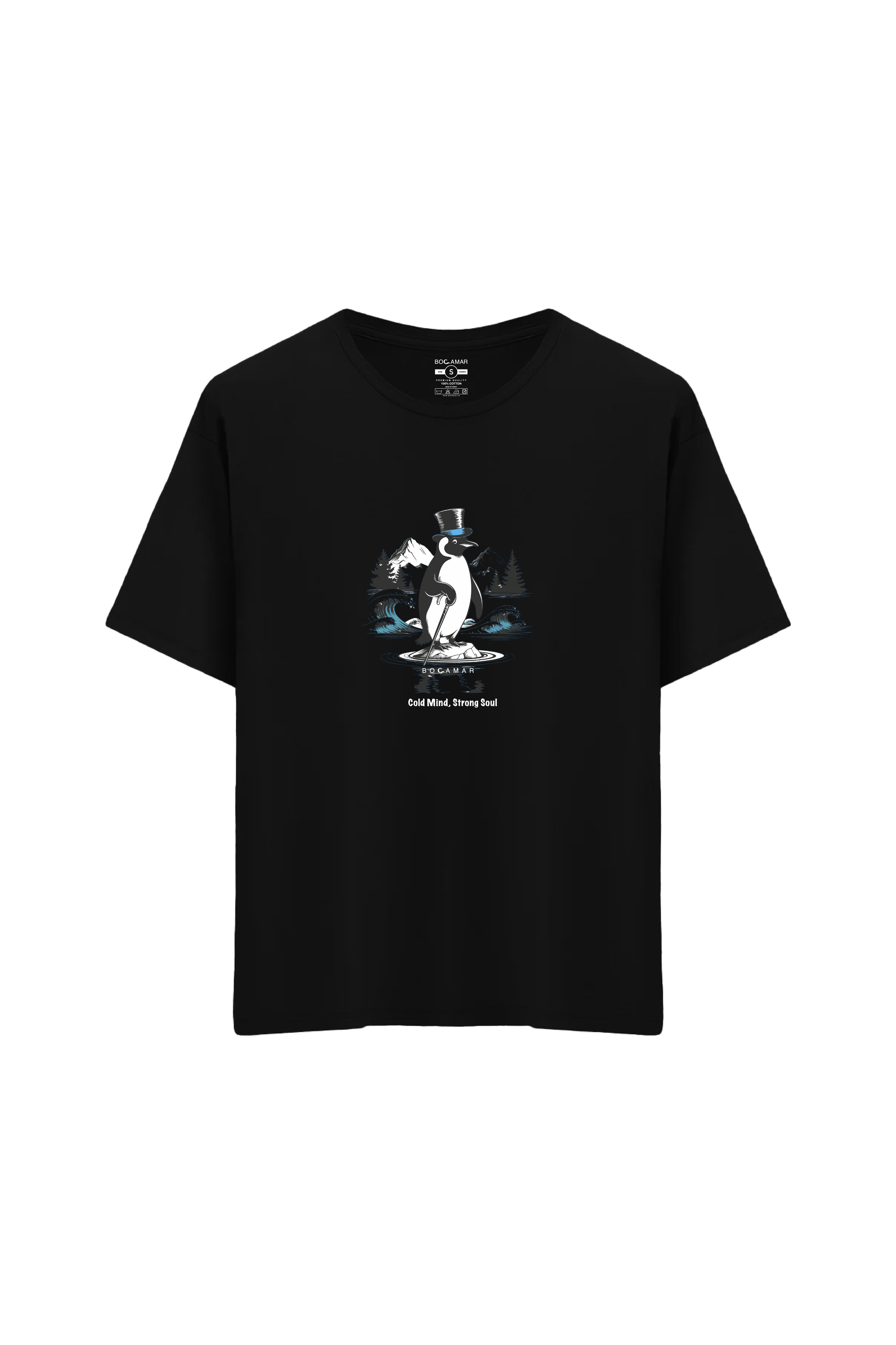 Penguen Baskılı Oversize Unisex Bisiklet Yaka T-Shirt - No.2