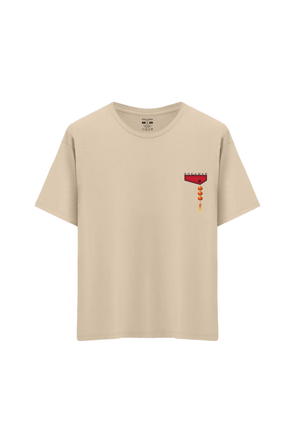 Oversize Unisex Bisiklet Yaka T-Shirt - KREM