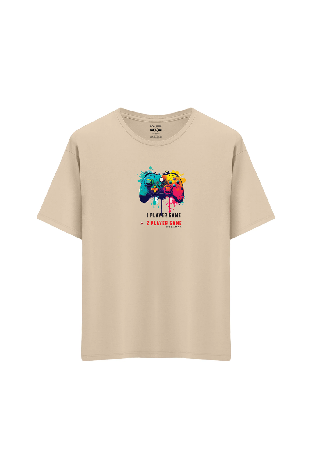 Oversize Unisex Bisiklet Yaka T-Shirt - KREM