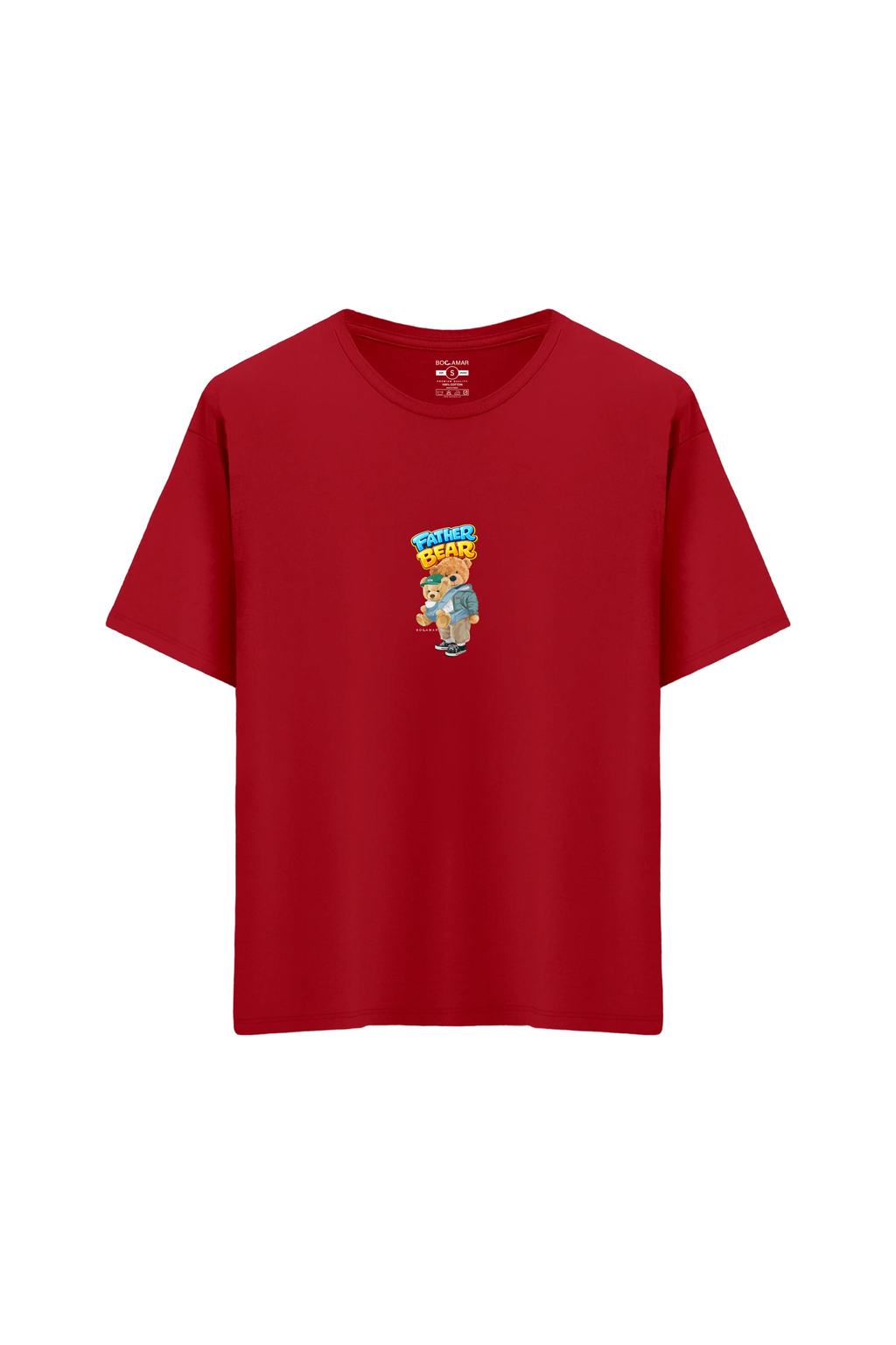 Oversize Unisex Bisiklet Yaka T-Shirt - KIRMIZI