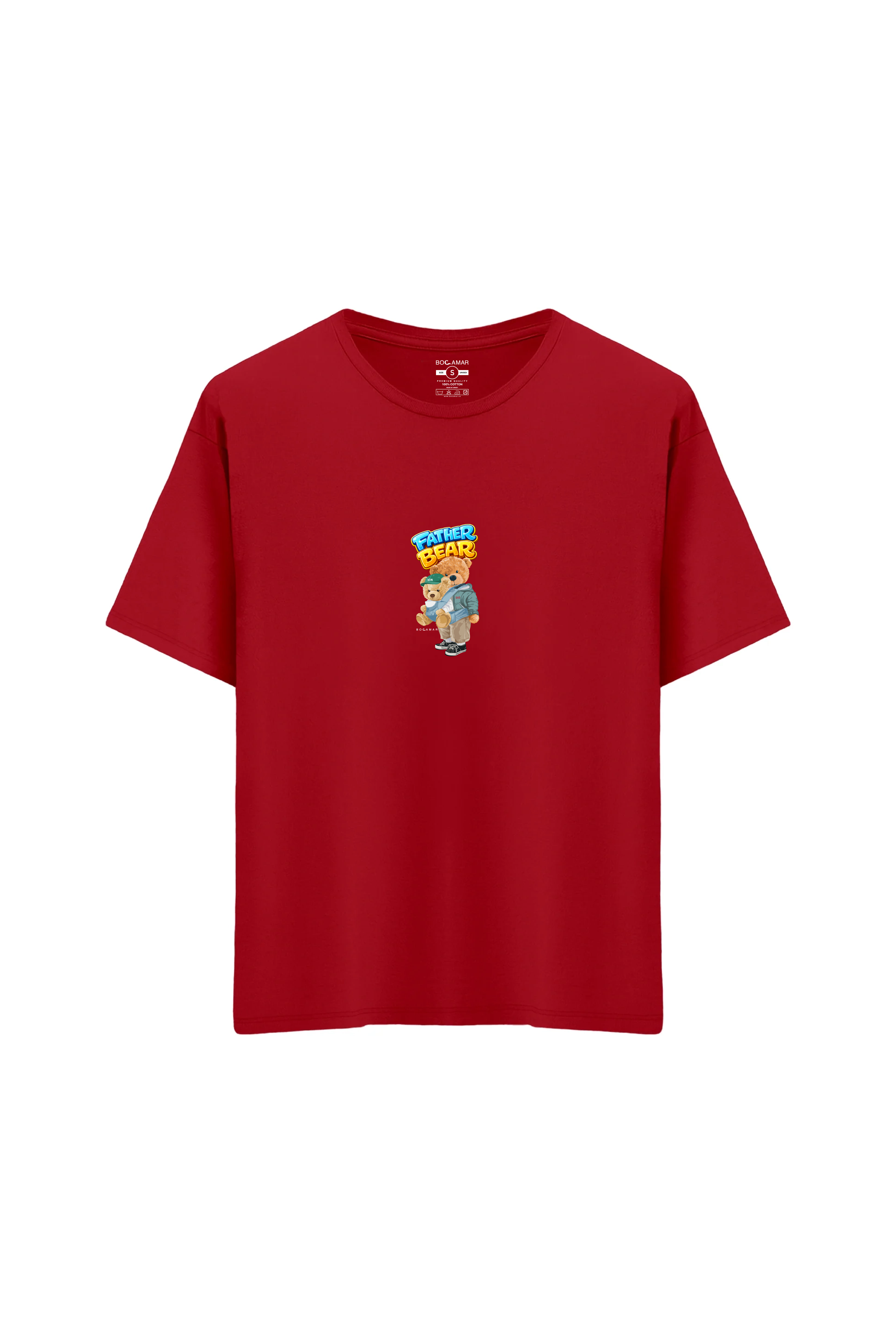 Oversize Unisex Bisiklet Yaka T-Shirt - KIRMIZI