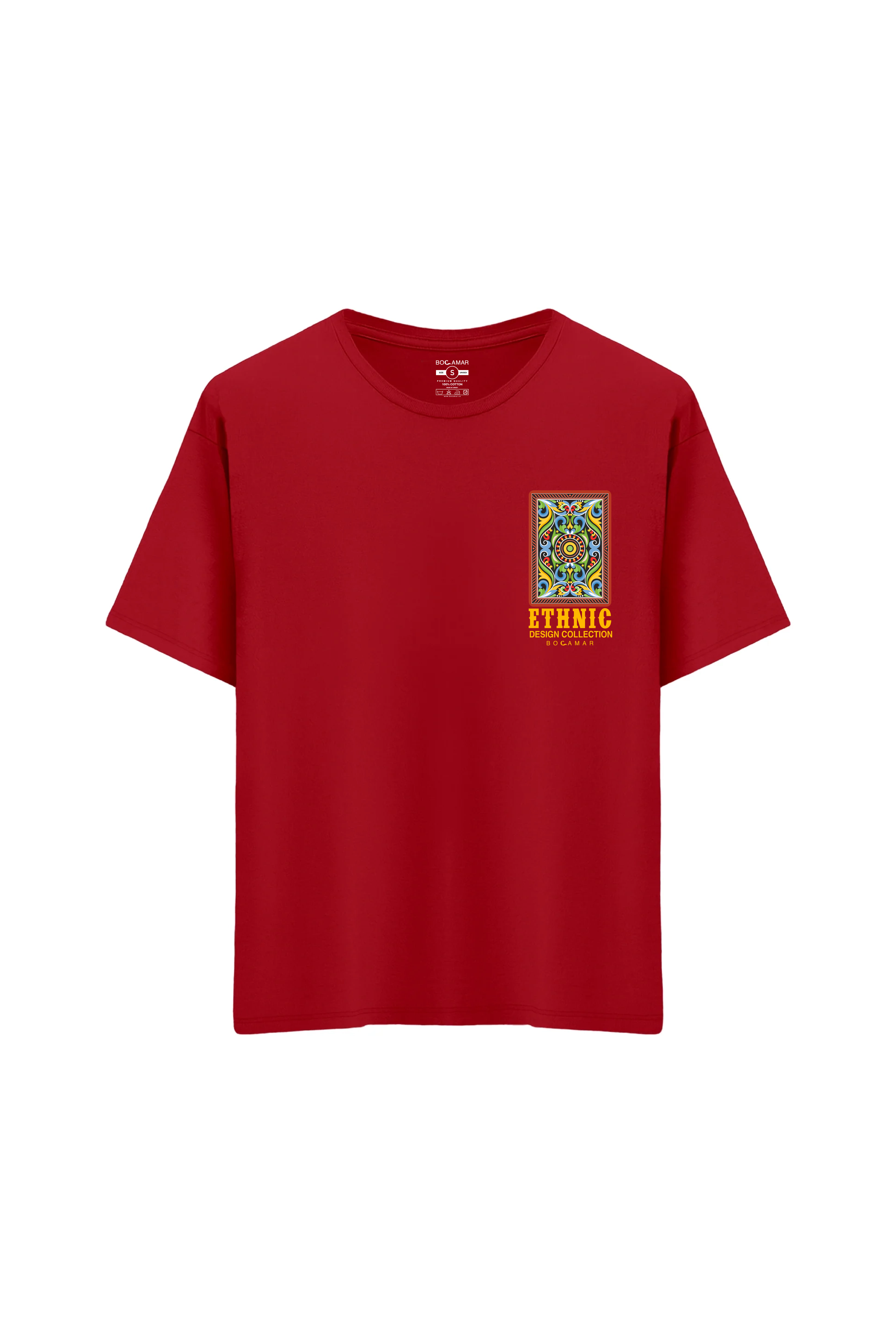 Oversize Unisex Bisiklet Yaka T-Shirt - KIRMIZI