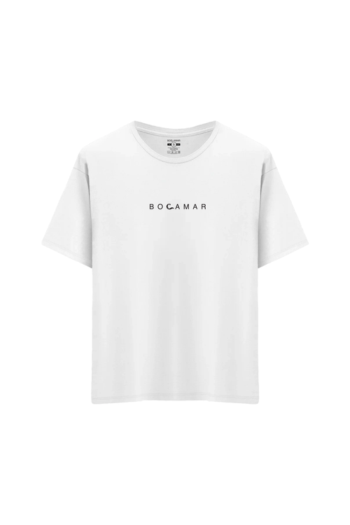 Oversize Unisex Bisiklet Yaka T-Shirt - BEYAZ