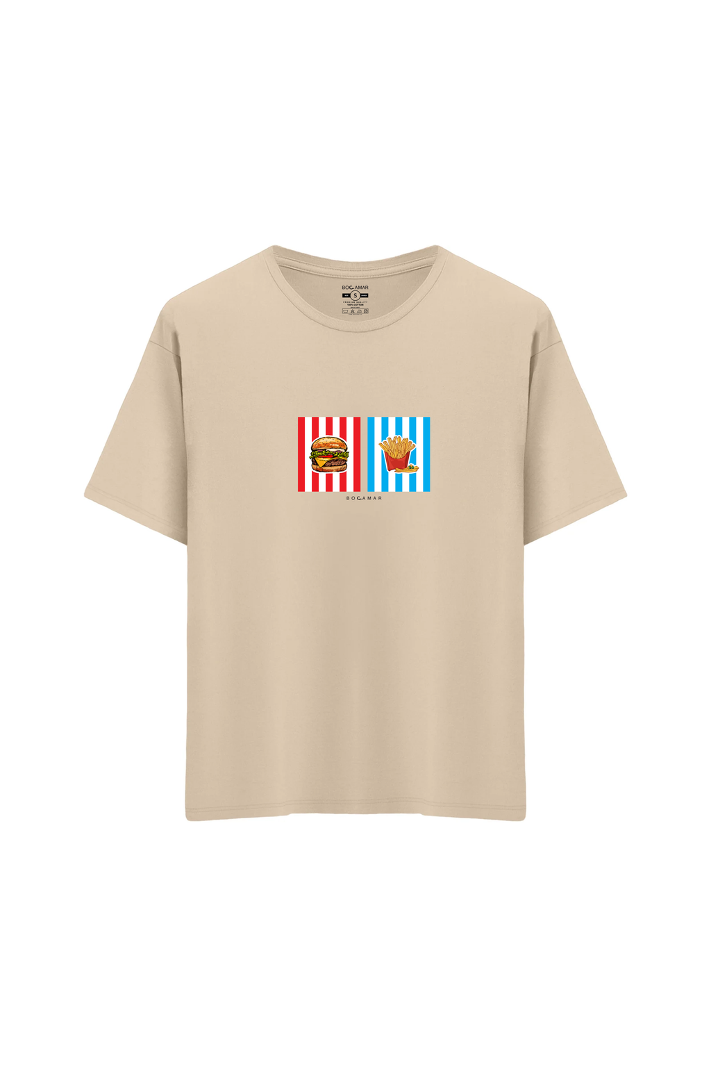 Oversize Unisex Bisiklet Yaka T-Shirt - KREM