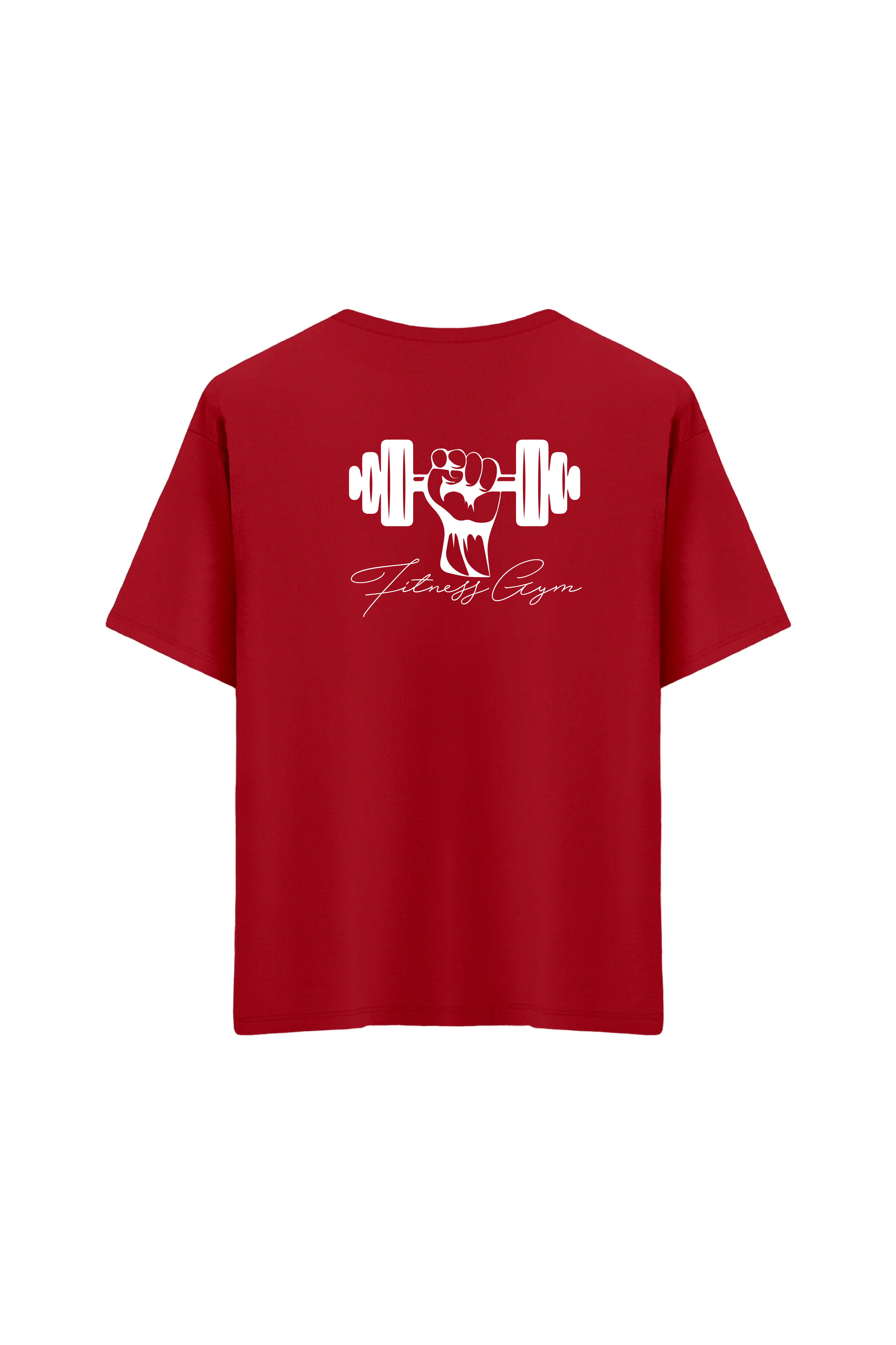 Oversize Unisex Bisiklet Yaka T-Shirt - KIRMIZI
