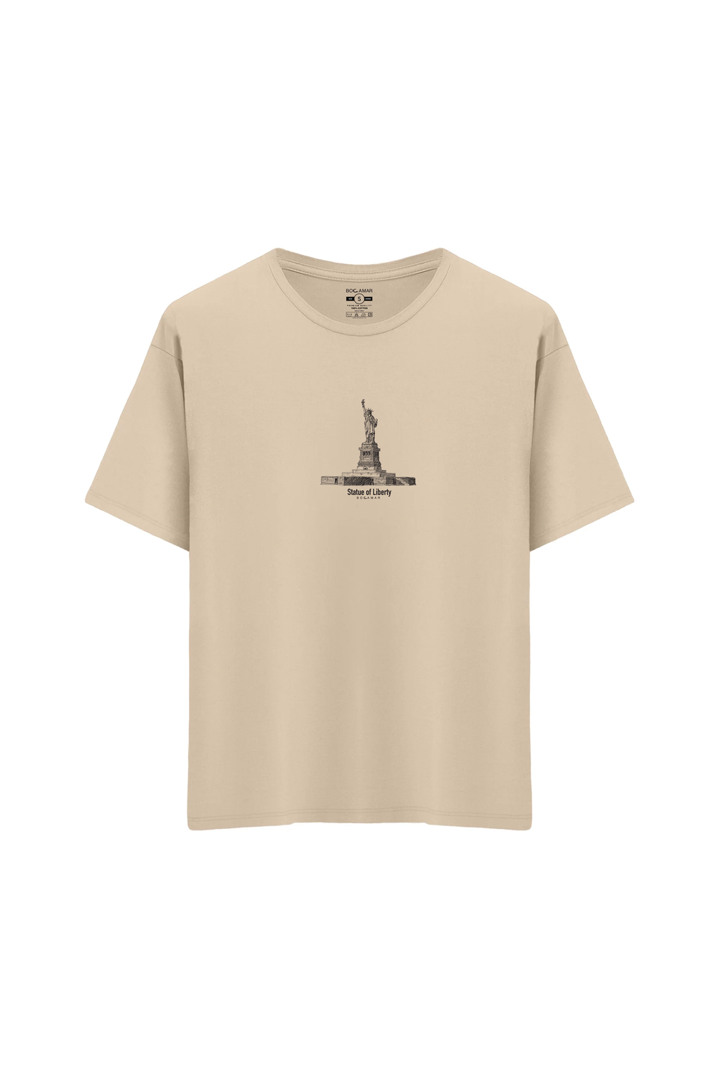 Oversize Unisex Bisiklet Yaka T-Shirt - KREM