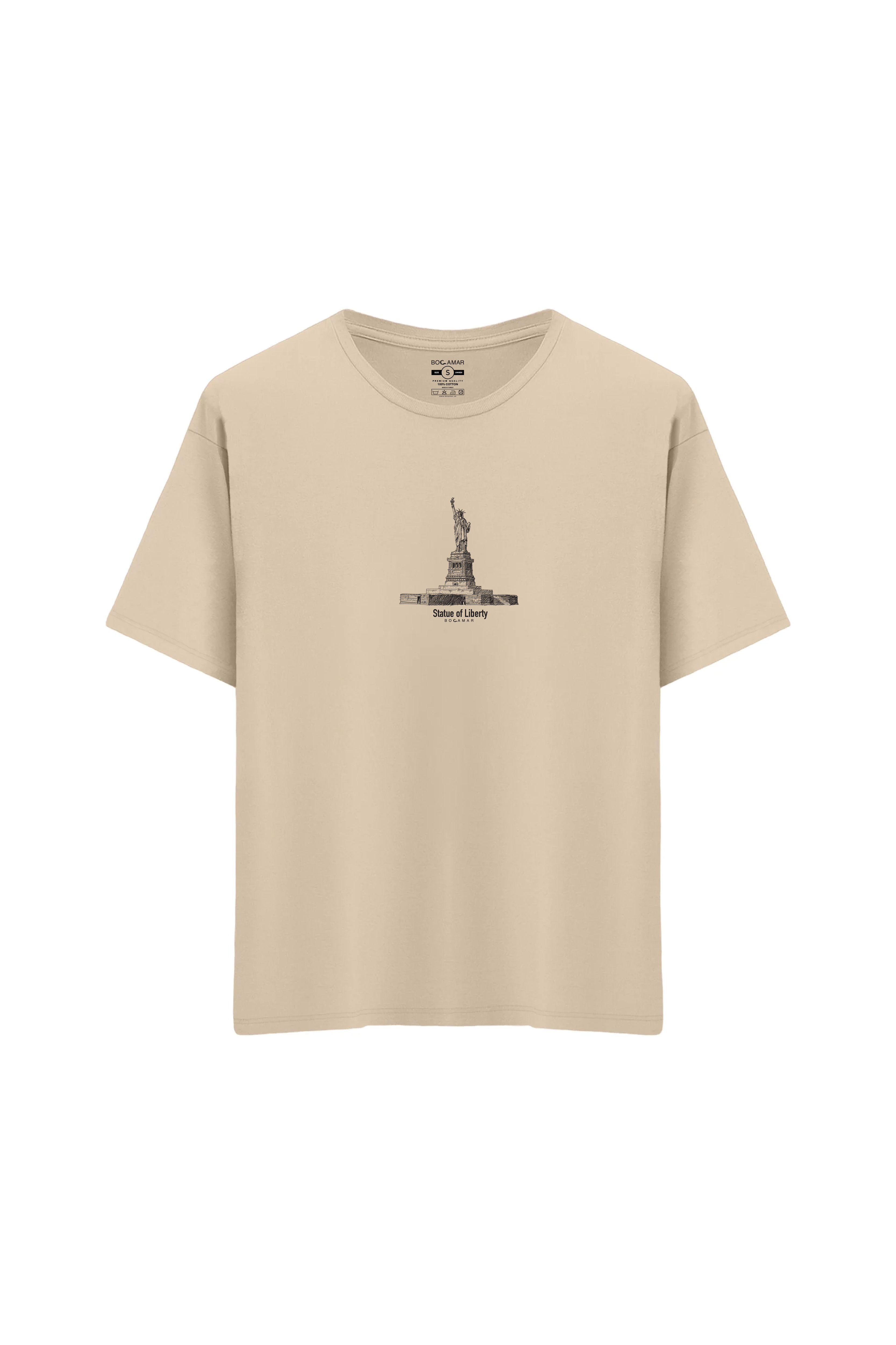 Oversize Unisex Bisiklet Yaka T-Shirt - KREM