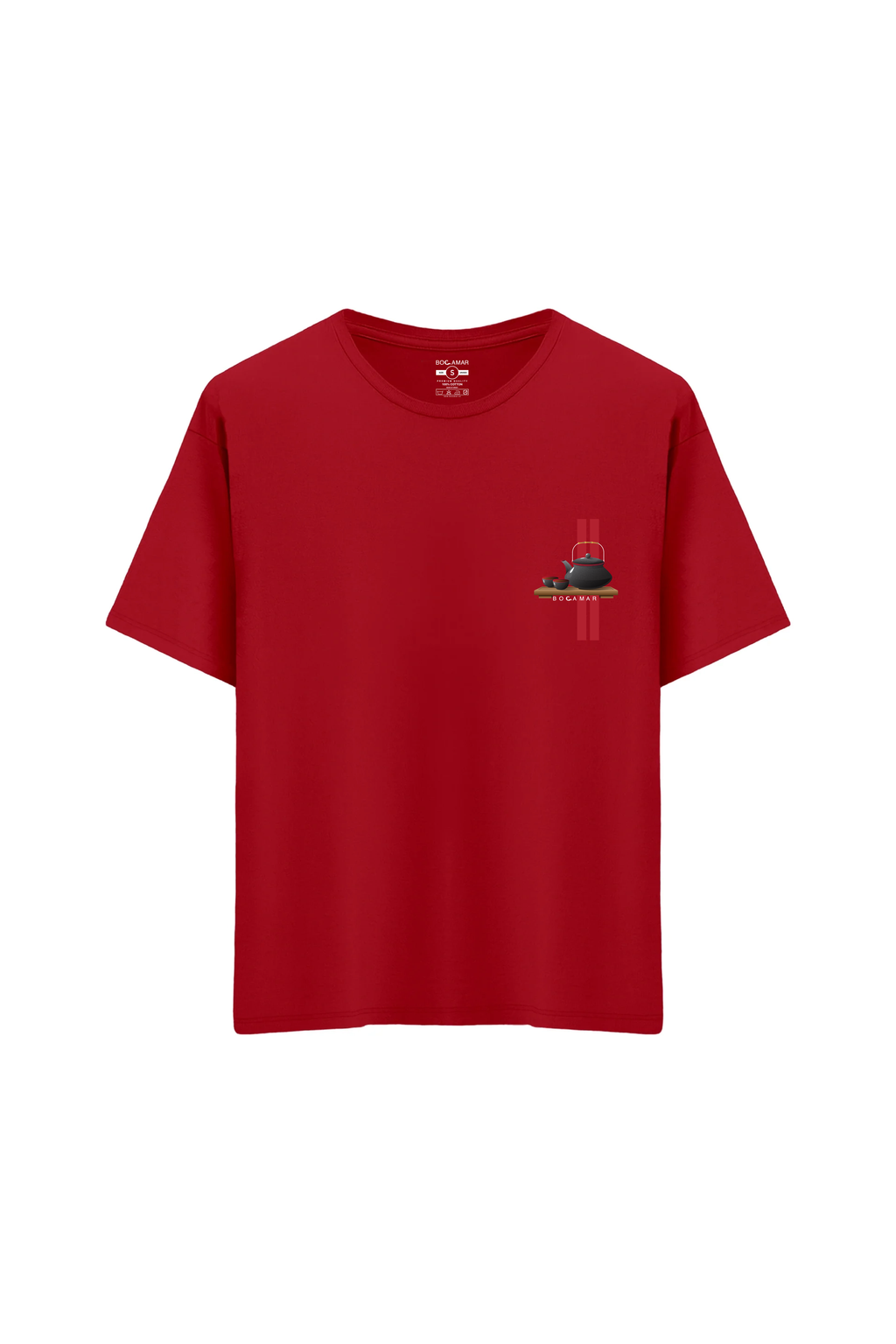 Oversize Unisex Bisiklet Yaka T-Shirt - KIRMIZI