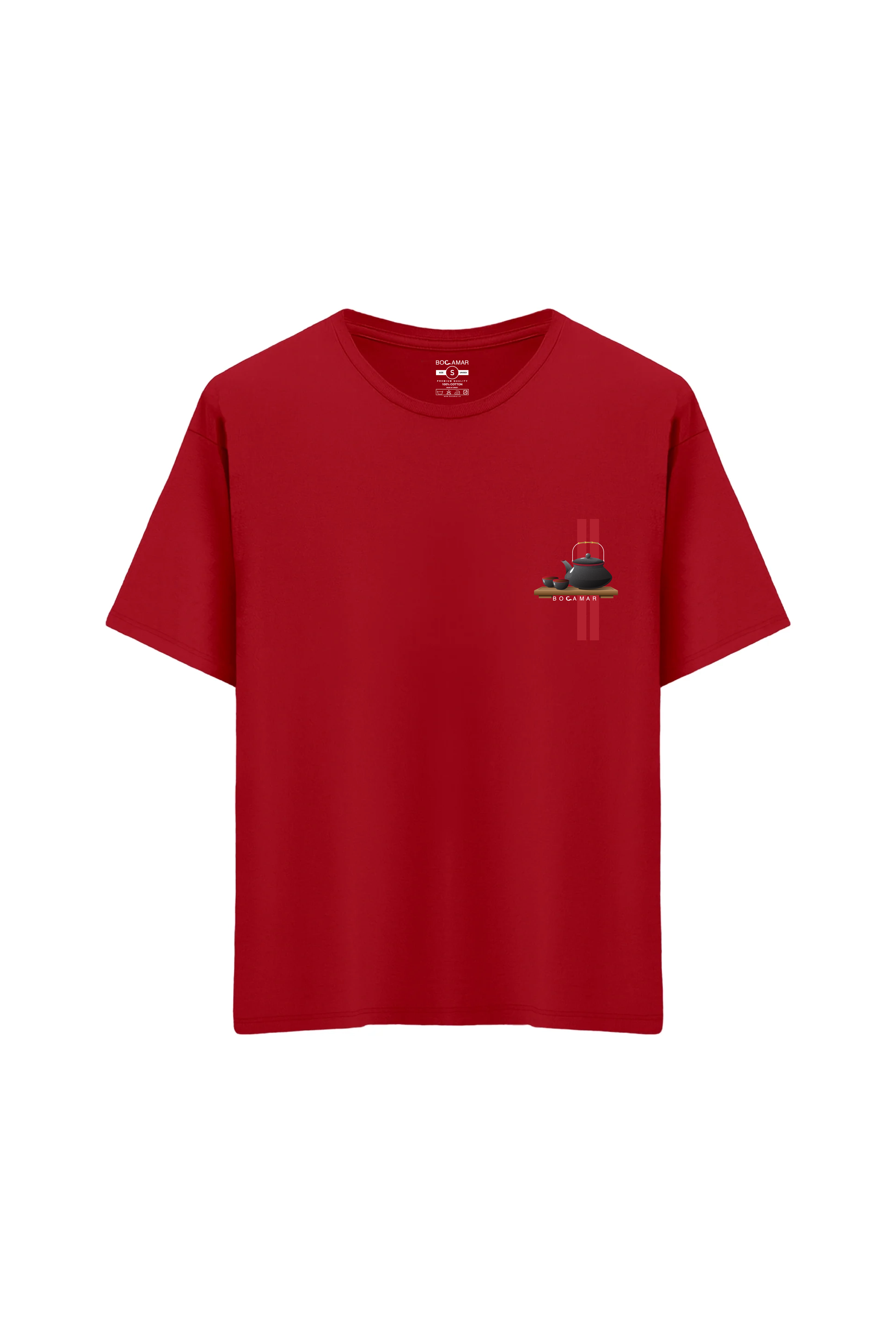 Oversize Unisex Bisiklet Yaka T-Shirt - KIRMIZI