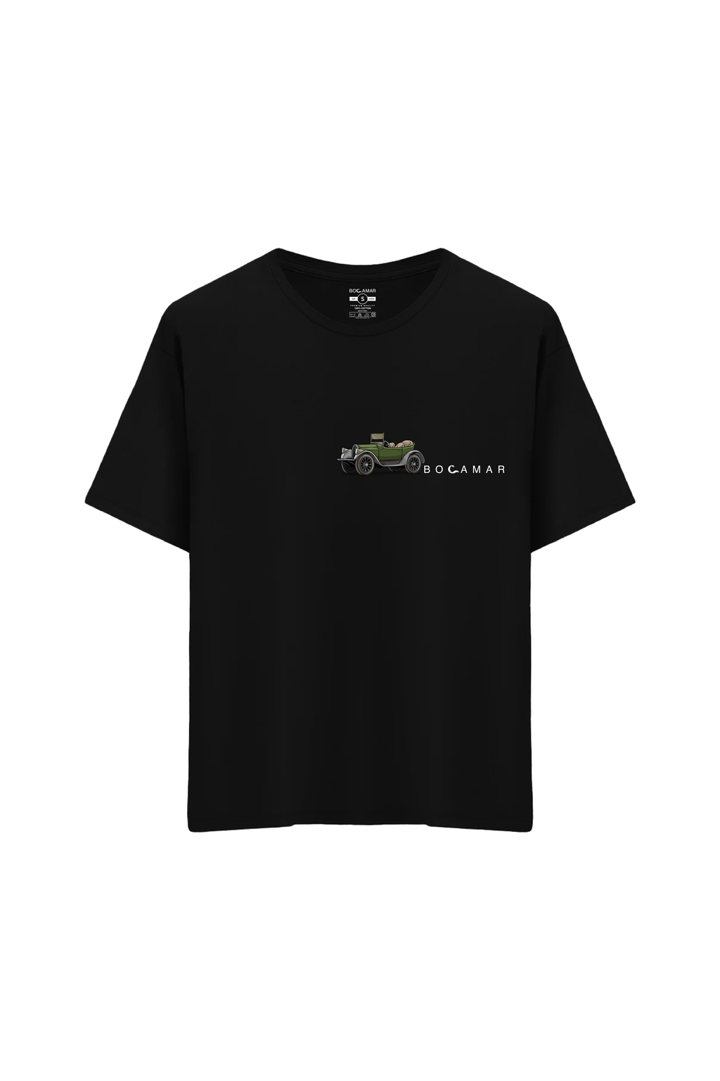 Klasik Araba Baskılı Oversize Unisex Bisiklet Yaka T-Shirt - No.2