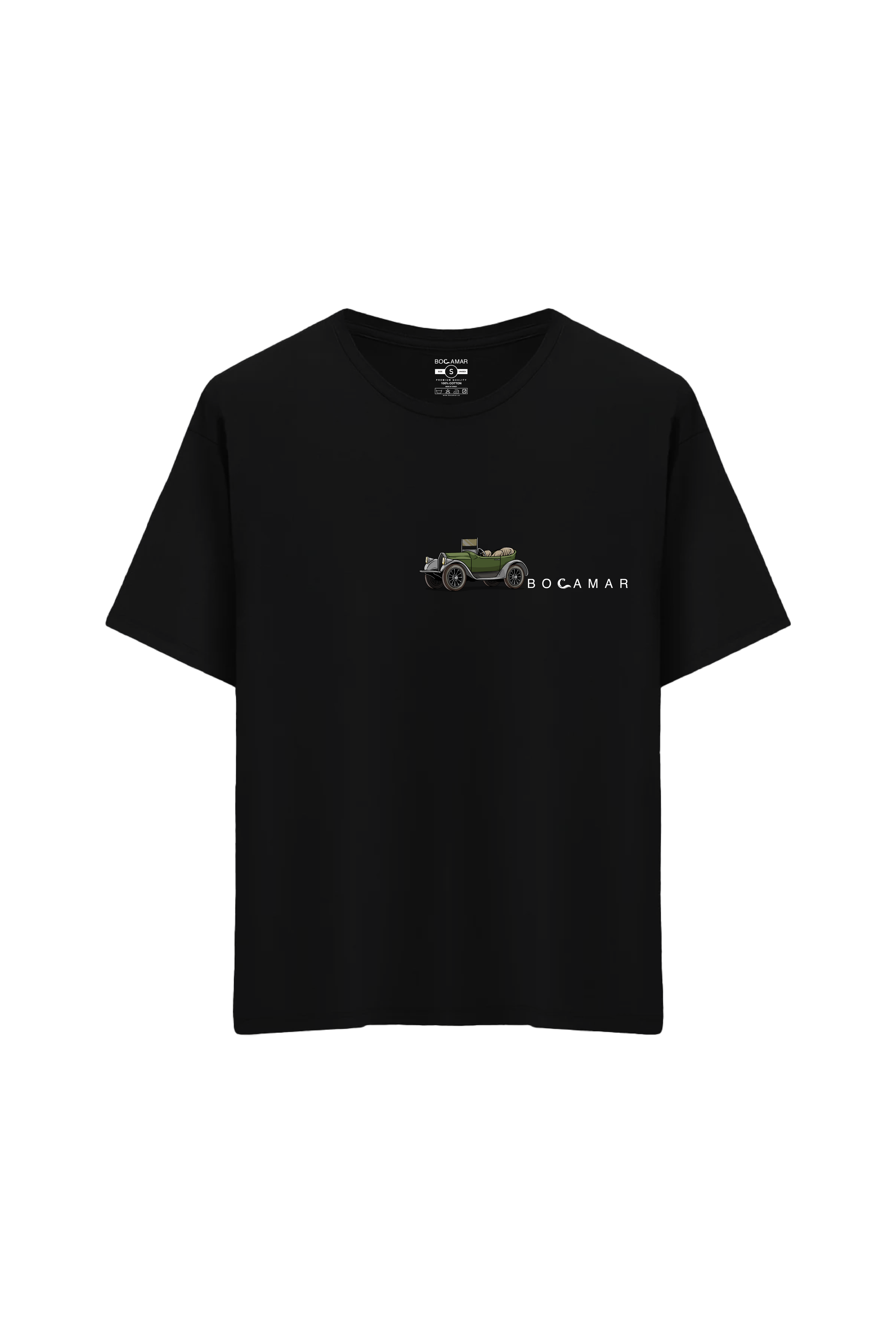 Klasik Araba Baskılı Oversize Unisex Bisiklet Yaka T-Shirt - No.2