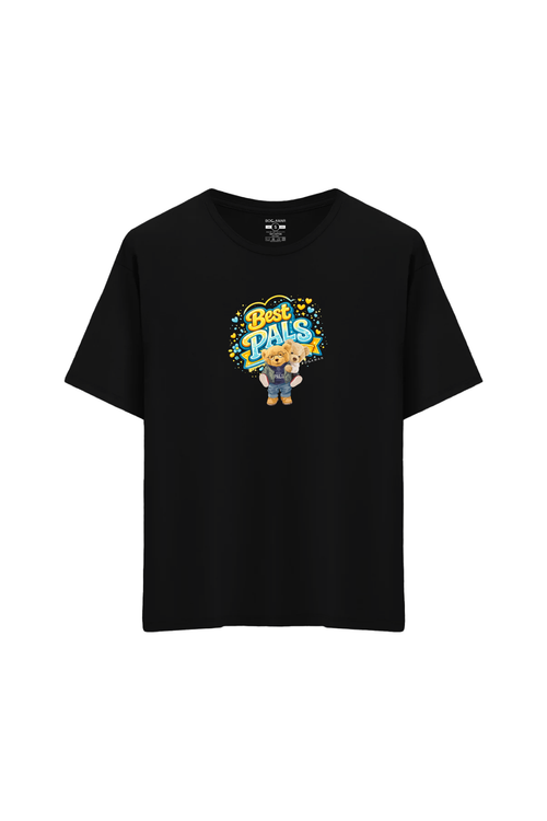 Ayı Baskılı Oversize Unisex Bisiklet Yaka T-Shirt - No.2