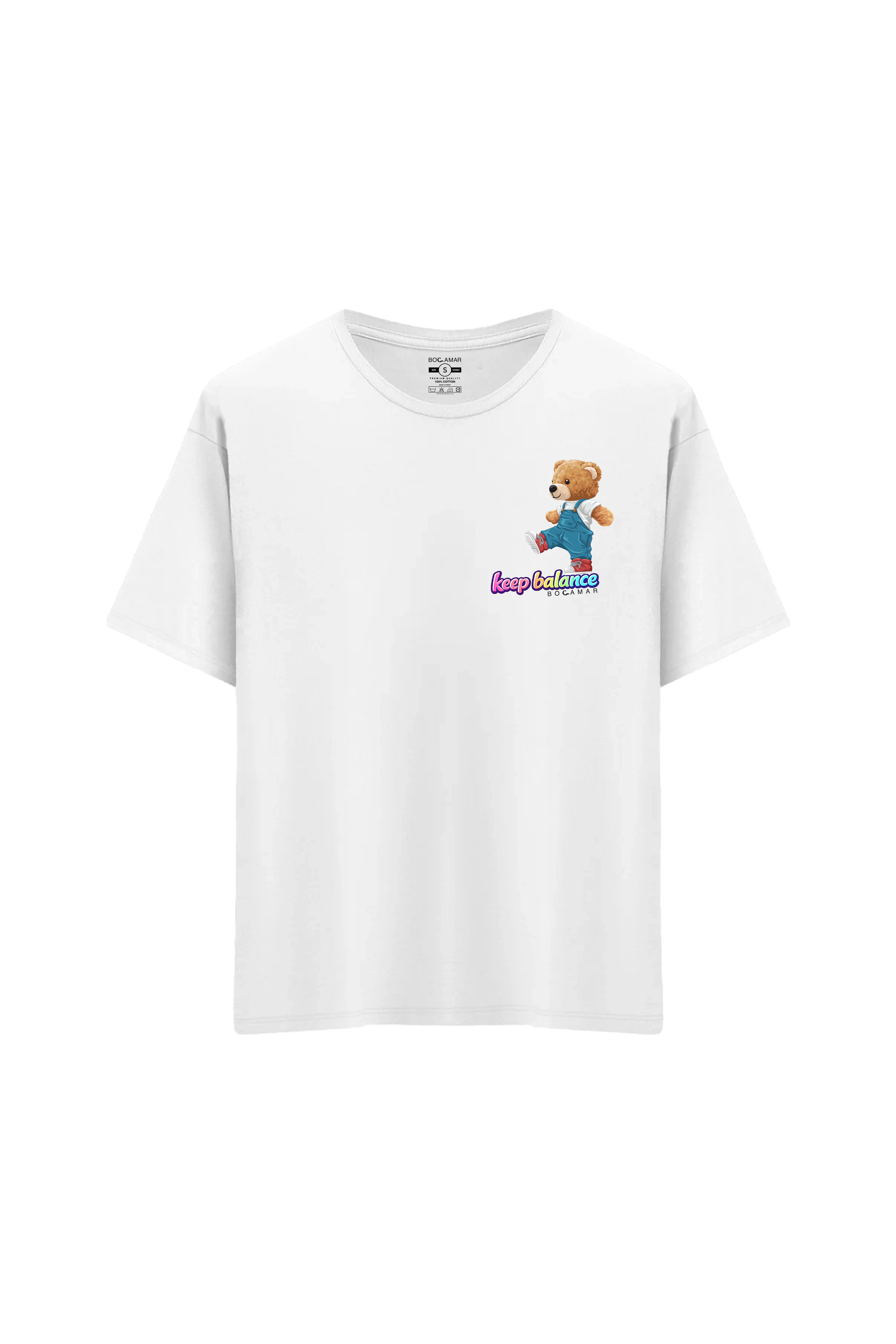 Oversize Unisex Bisiklet Yaka T-Shirt - BEYAZ