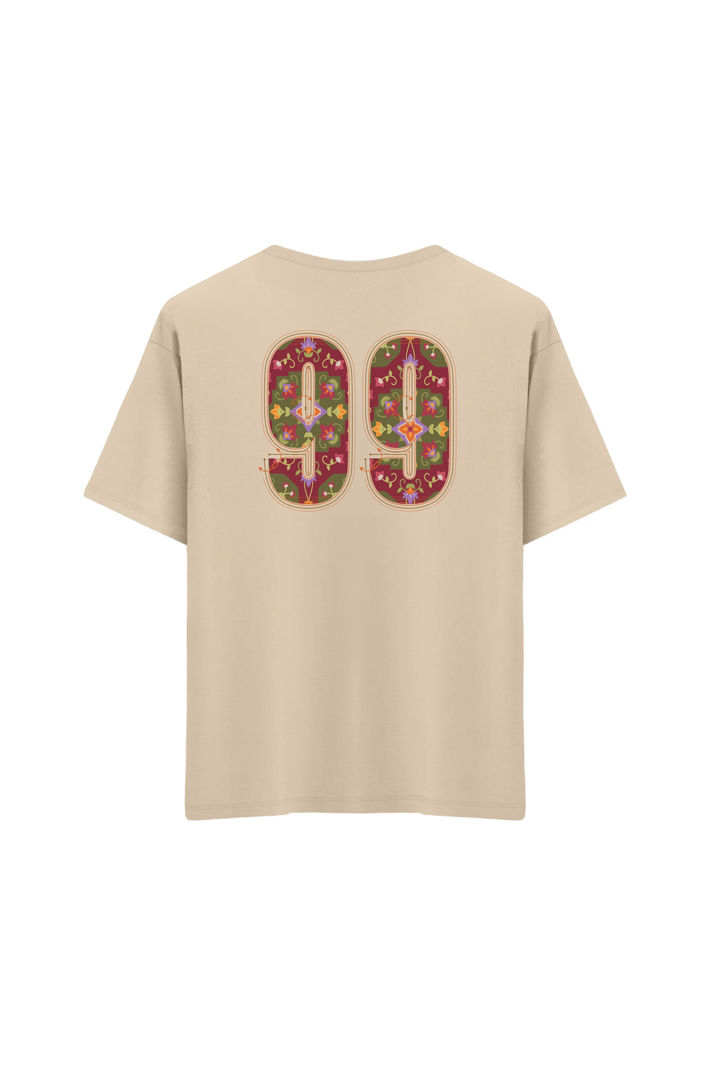 Oversize Unisex Bisiklet Yaka T-Shirt - KREM