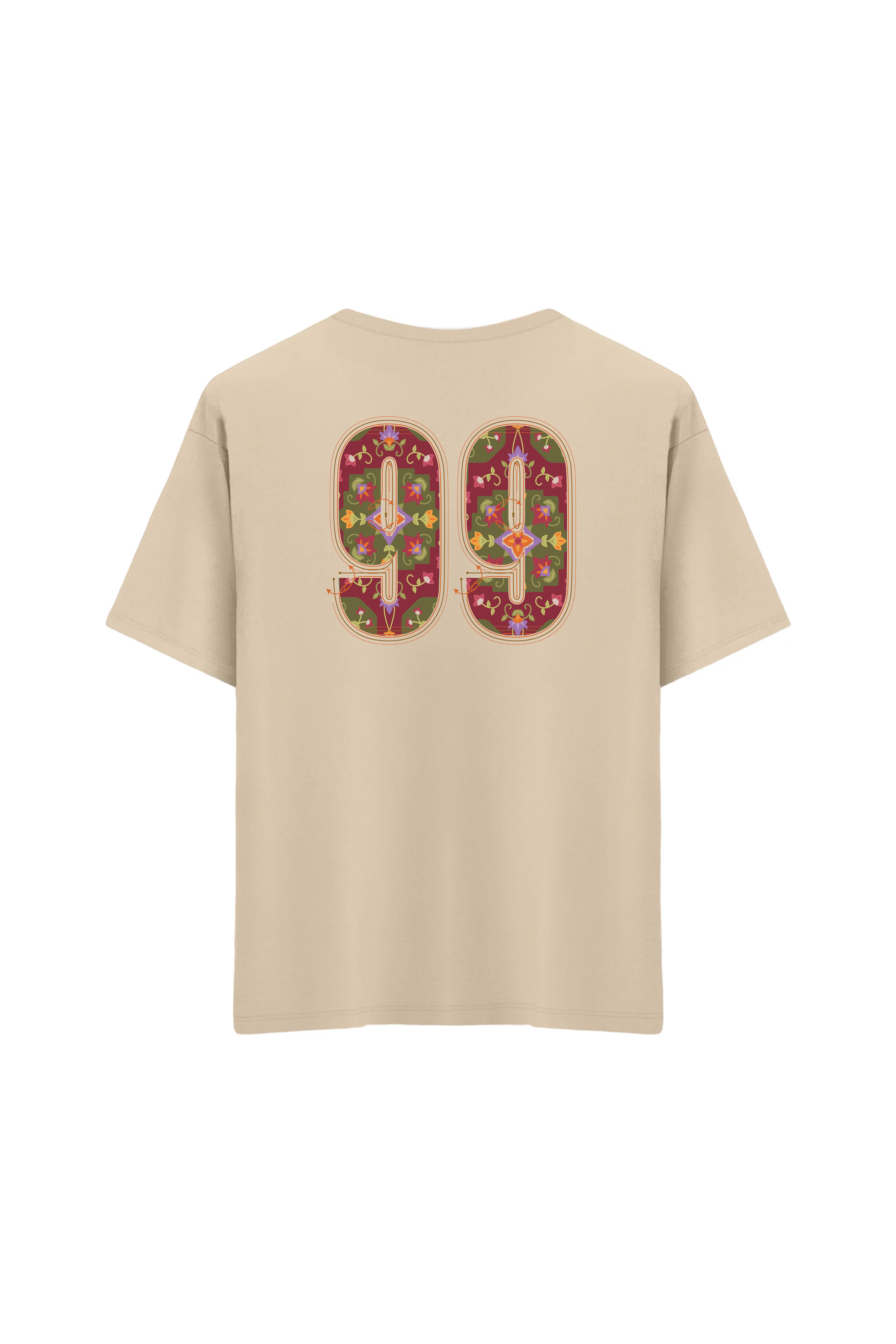 Oversize Unisex Bisiklet Yaka T-Shirt - KREM
