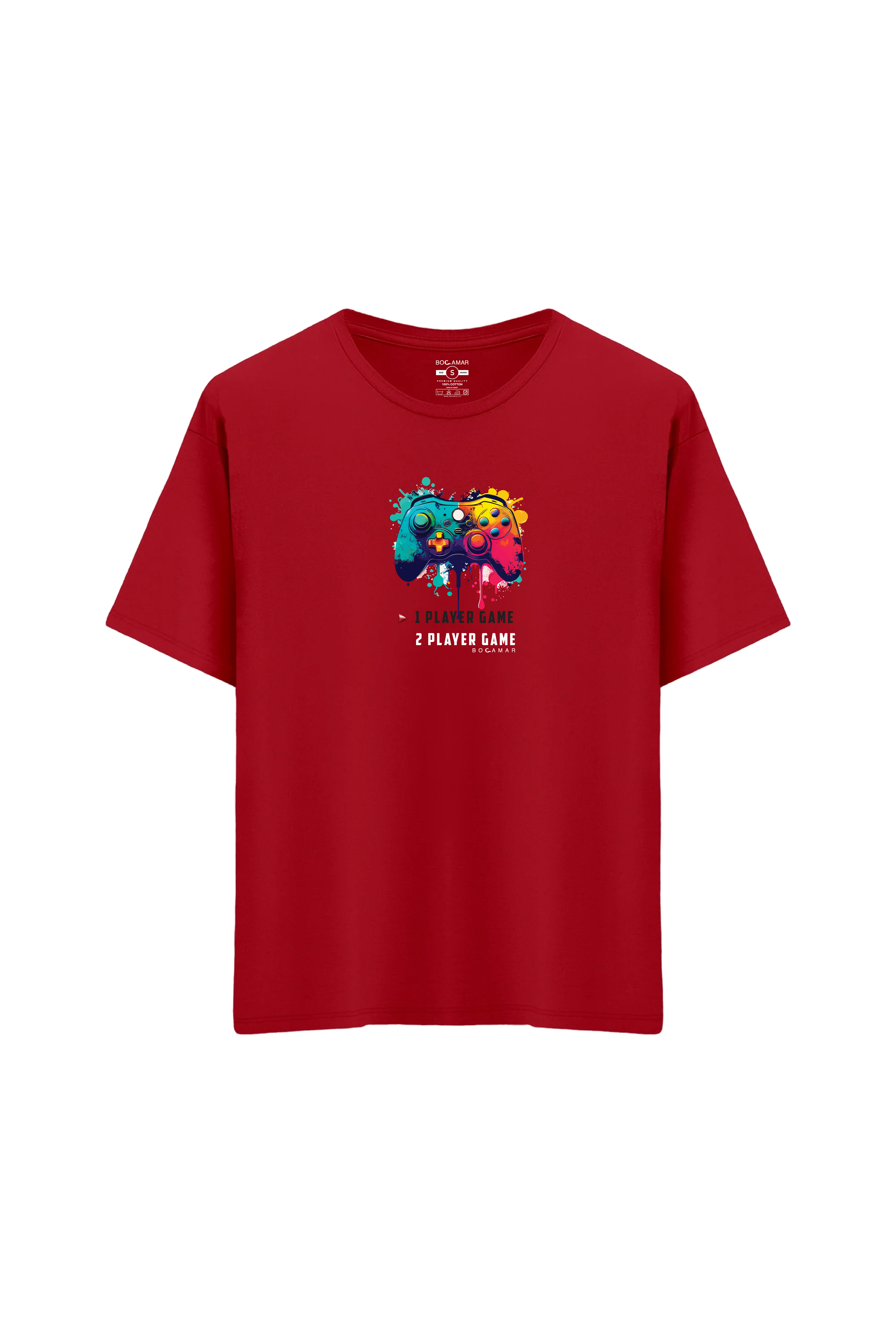 Oversize Unisex Bisiklet Yaka T-Shirt - KIRMIZI