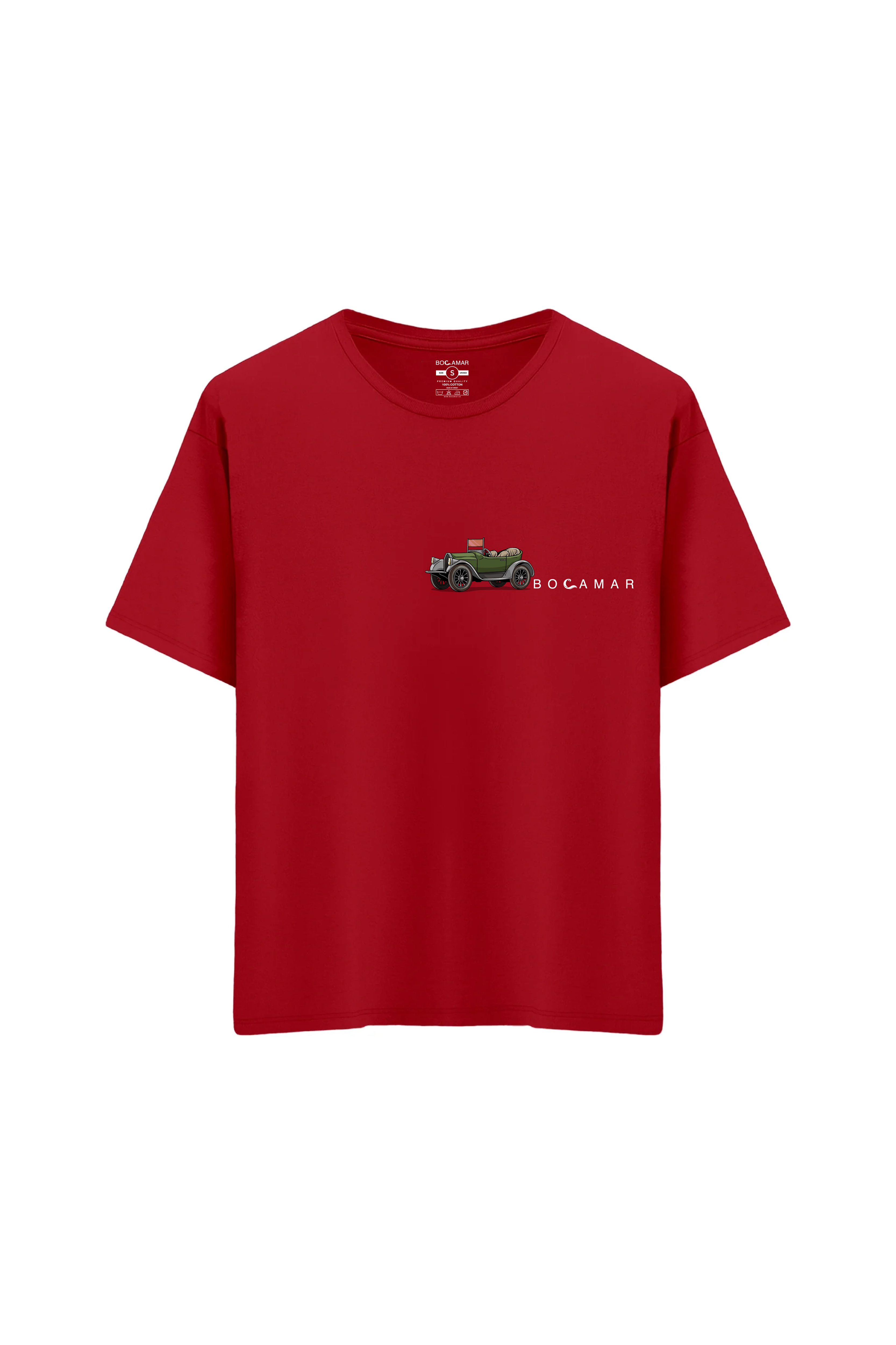 Oversize Unisex Bisiklet Yaka T-Shirt - KIRMIZI