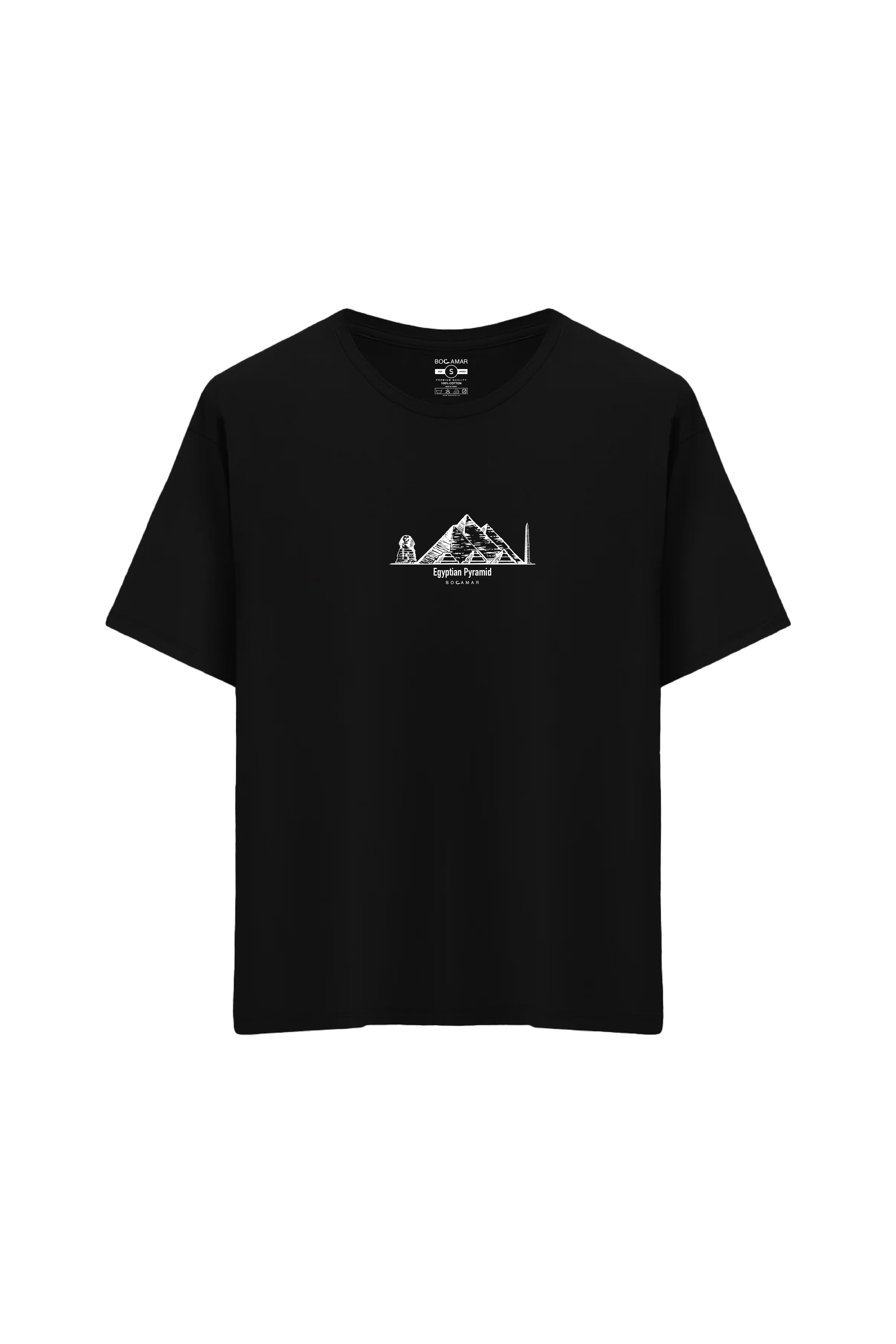 Mısır Piramidi Baskılı Oversize Unisex Bisiklet Yaka T-Shirt
