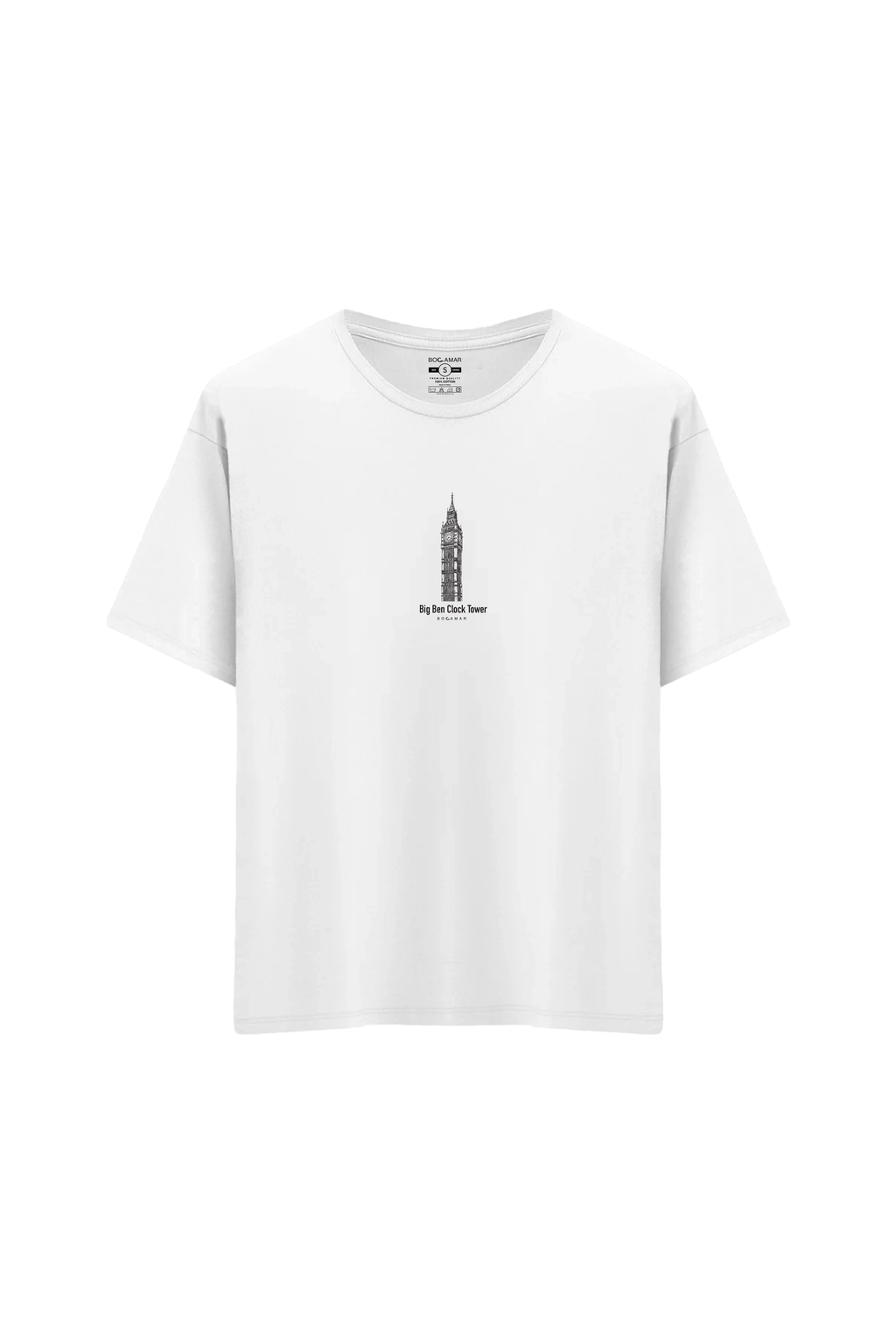 Oversize Unisex Bisiklet Yaka T-Shirt - BEYAZ