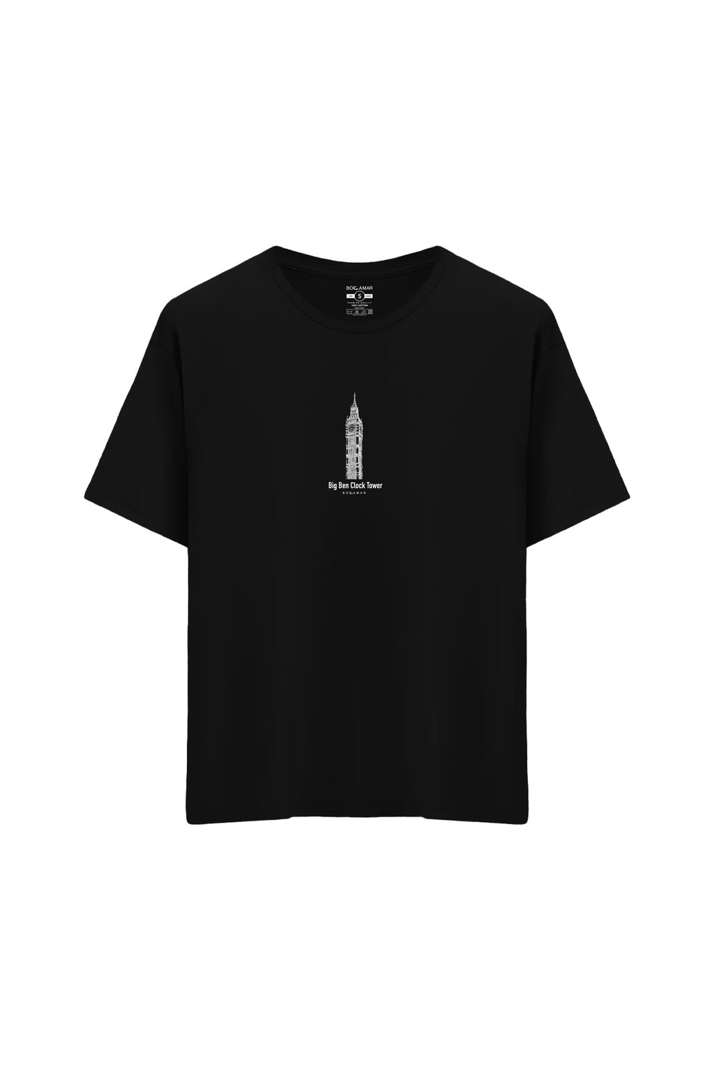 Saat Kulesi Baskılı Oversize Unisex Bisiklet Yaka T-Shirt