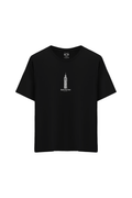 Saat Kulesi Baskılı Oversize Unisex Bisiklet Yaka T-Shirt