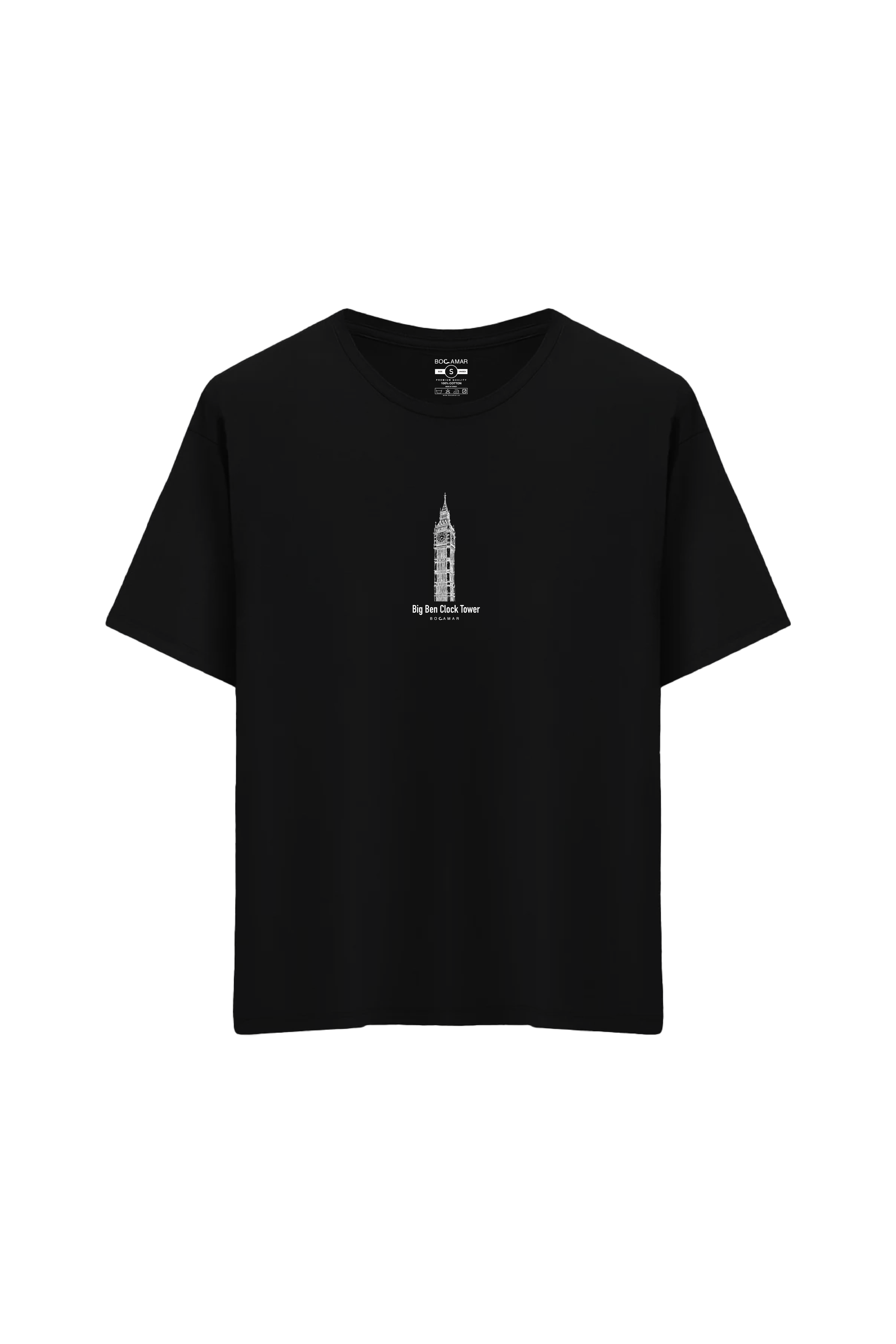 Saat Kulesi Baskılı Oversize Unisex Bisiklet Yaka T-Shirt