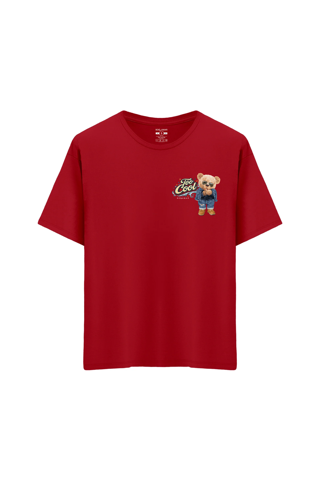 Oversize Unisex Bisiklet Yaka T-Shirt - KIRMIZI