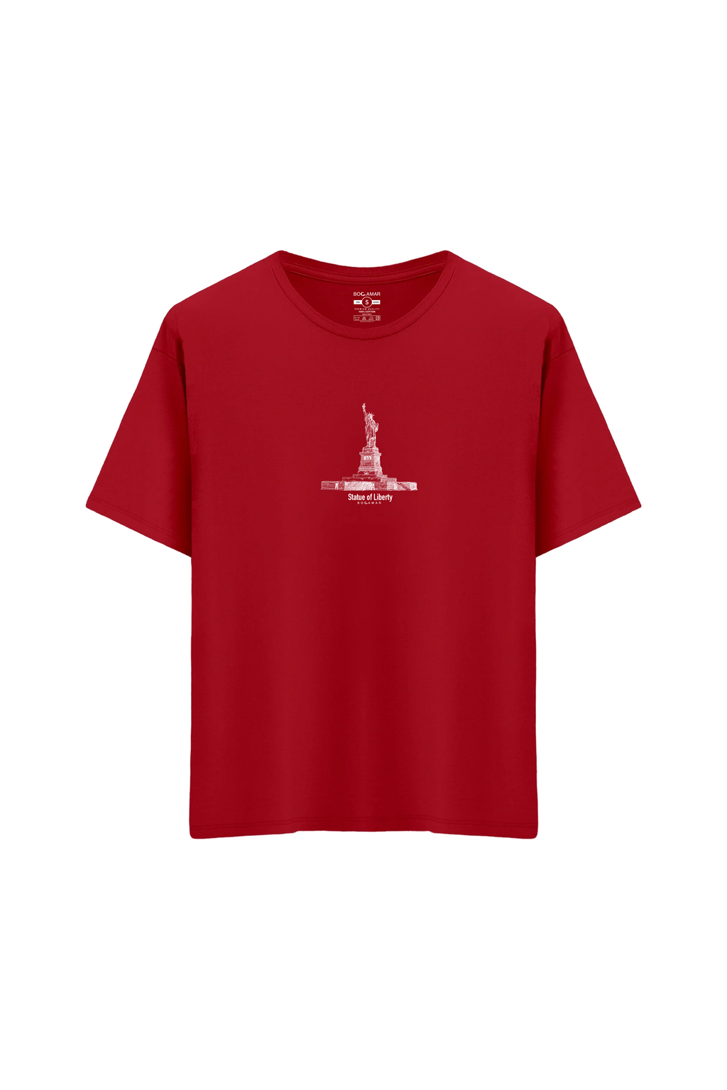 Oversize Unisex Bisiklet Yaka T-Shirt - KIRMIZI