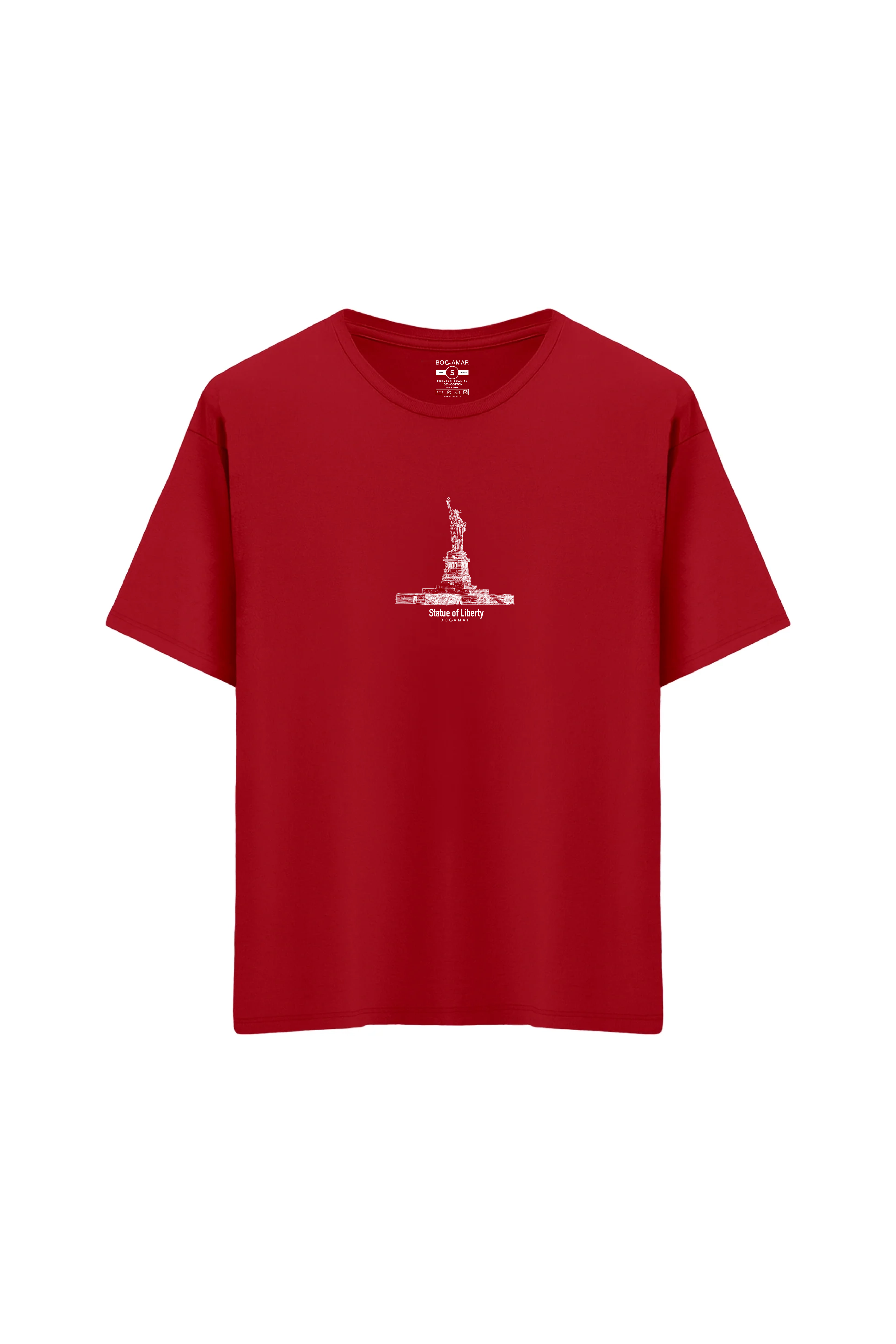Oversize Unisex Bisiklet Yaka T-Shirt - KIRMIZI